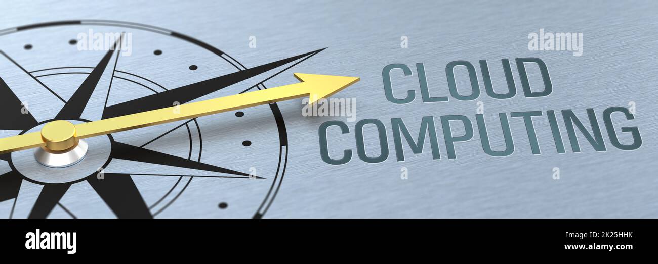 Ago della bussola che punta alle parole Cloud Computing - rendering 3D Foto Stock