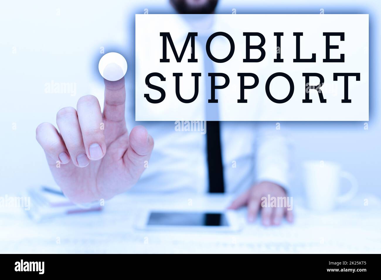 Cartello che mostra il supporto mobile. Internet Concept fornisce la manutenzione sui dispositivi portatili problemi tecnici che presentano la tecnologia di comunicazione smartphone chiamate vocali e video Foto Stock