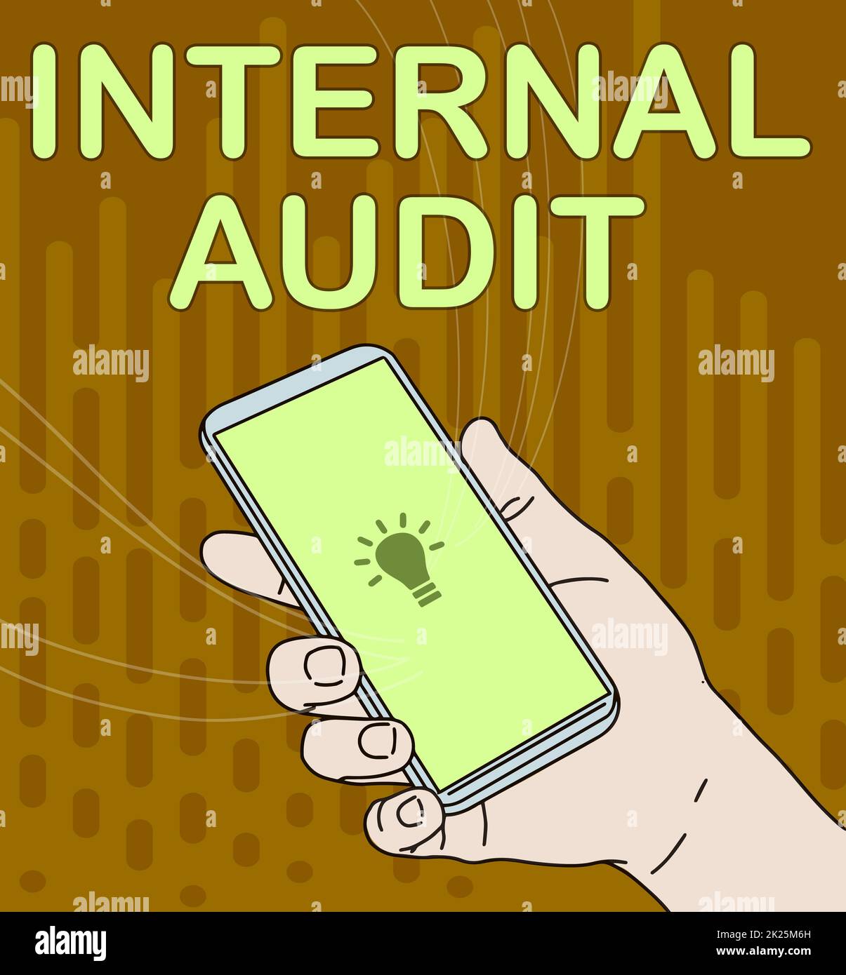 Ispirazione che mostra il segno Audit interno. Business Concept valuta l'efficacia dei controlli e dei processi del dispositivo mobile hand Holding con schermo vuoto che mostra la nuova tecnologia. Foto Stock