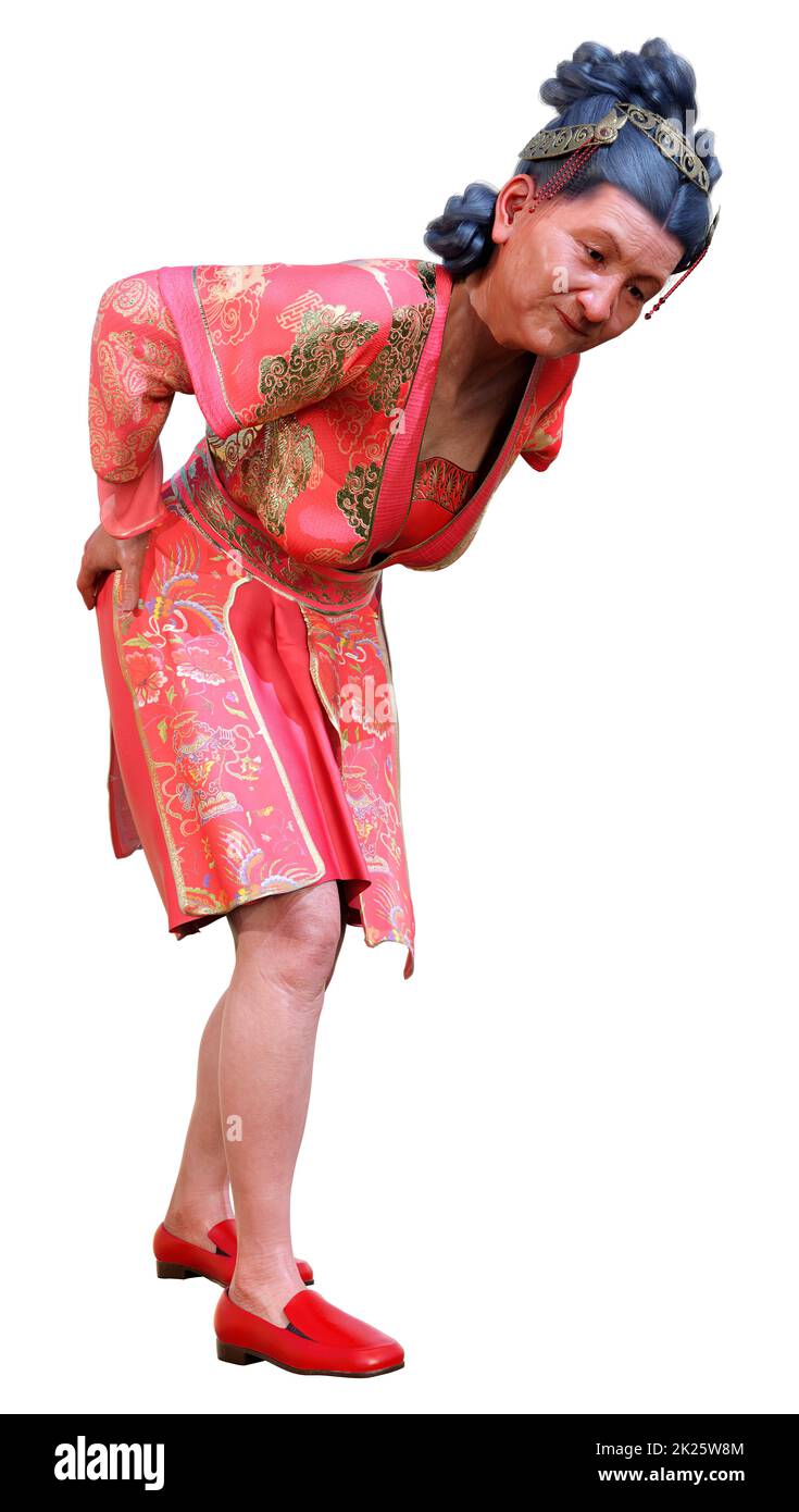 3D rendering Asian Senior Woman su White Foto Stock