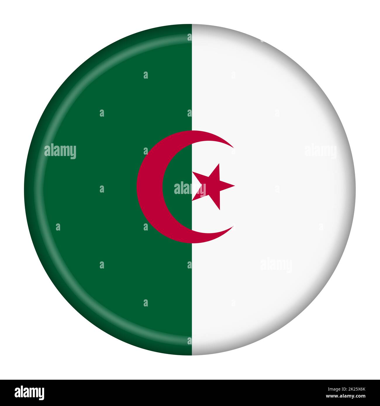 Illustrazione del pulsante bandiera Algeria 3D con tracciato di ritaglio Foto Stock