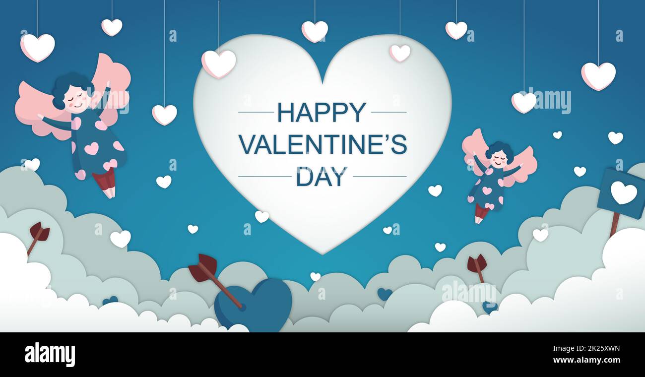 Astratto sfondo blu con cuore con congratulazioni per San Valentino - Vector Foto Stock