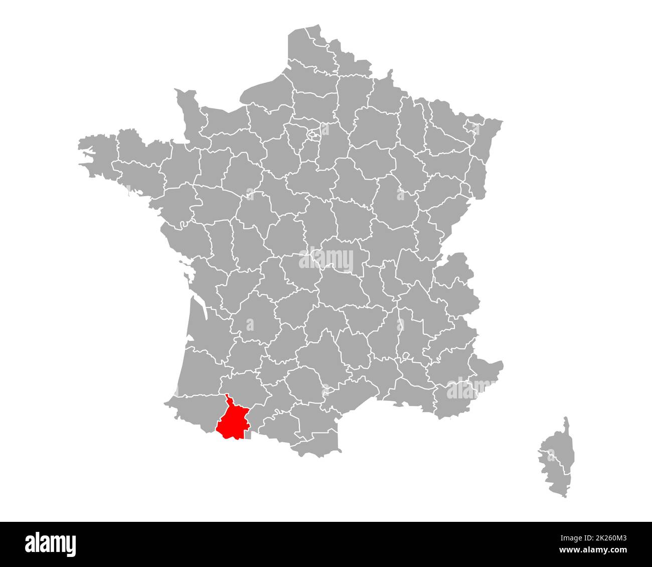 Hautes-Pyrenees sulla mappa di Francia Foto Stock