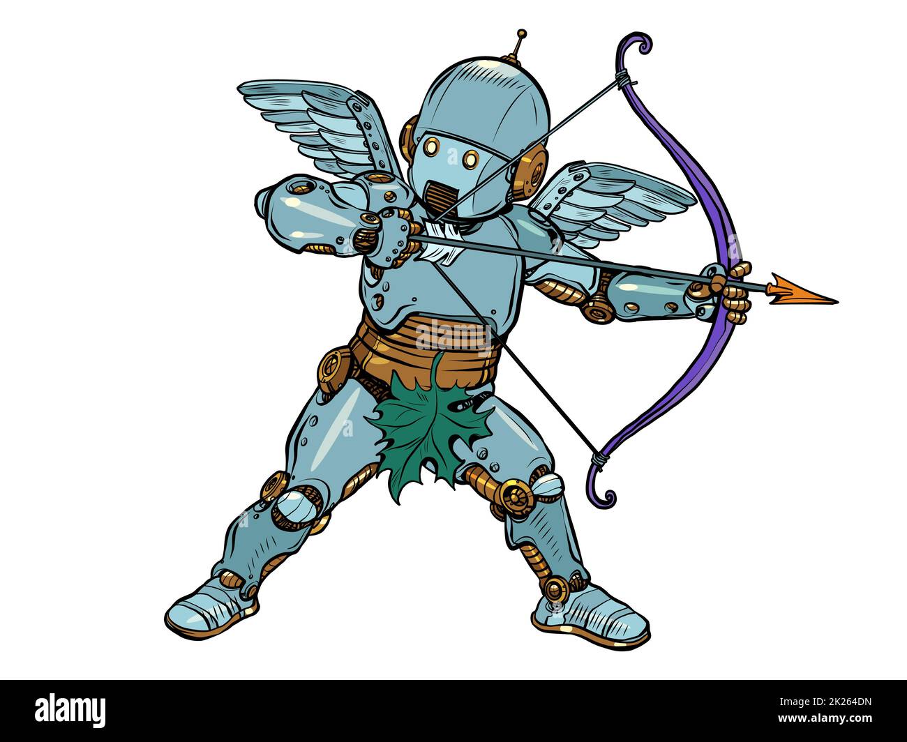 Robot Angelo Bambino Cupido con un arco e una freccia, un personaggio mitico d'amore Foto Stock