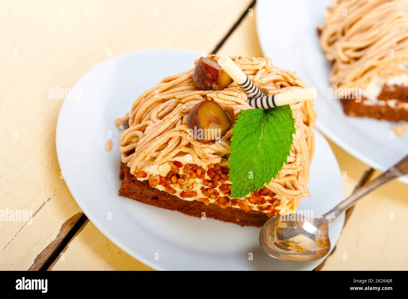 Crema di castagne dessert torta Foto Stock