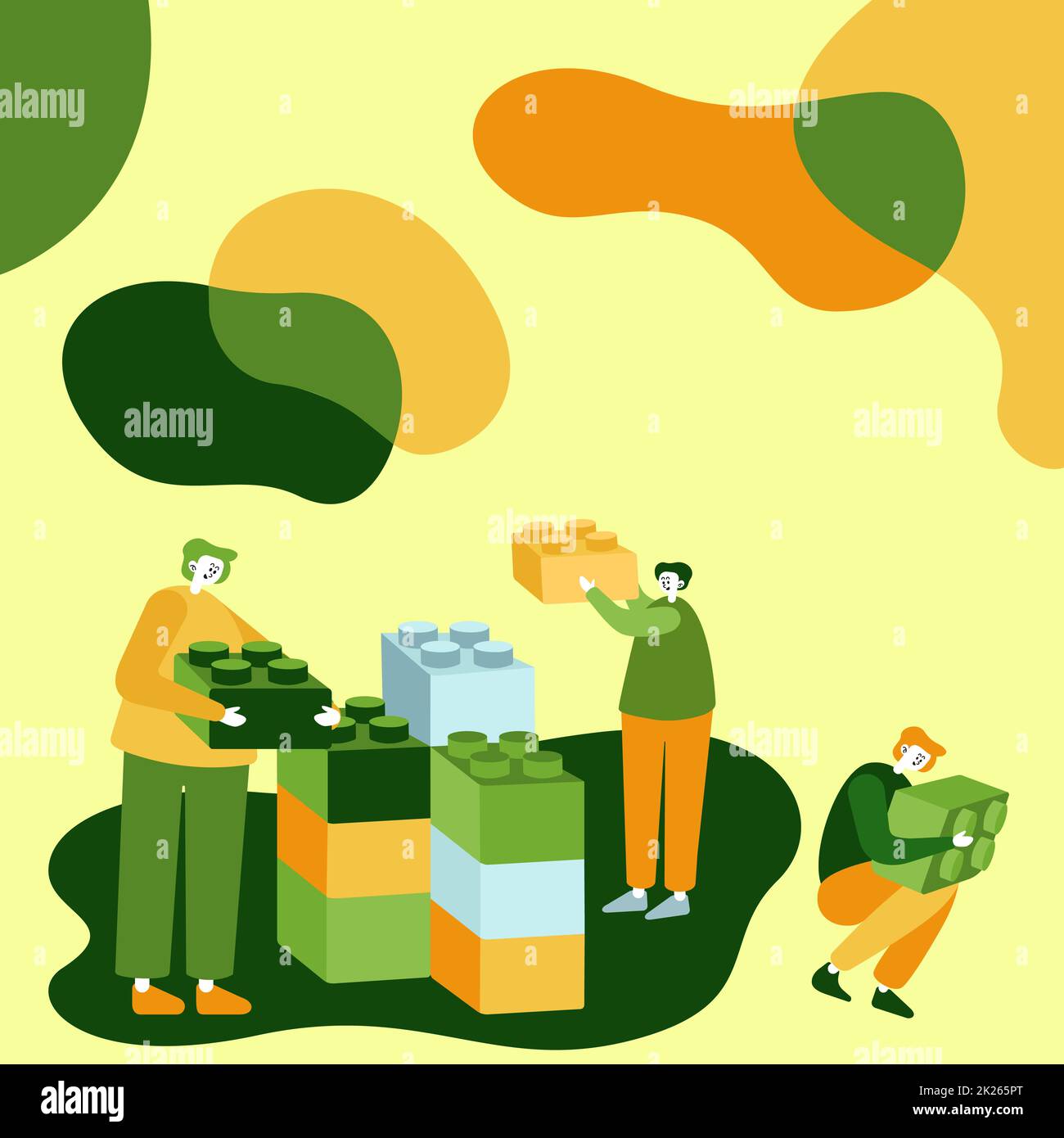 Tre colleghi che hanno Meeting Mostra Cubo in rappresentanza del lavoro di squadra discutendo idee di progetto future. Uomini che mostrano una partnership innovativa per costruire il pensiero. Foto Stock