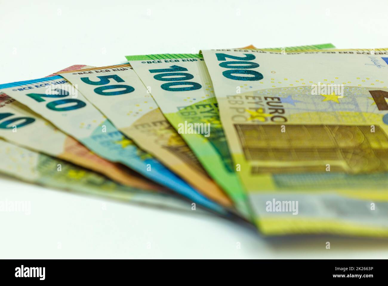 Moneta dell'Unione europea. Banconote in euro. Fondo cassa in euro. Banconote in euro Foto Stock