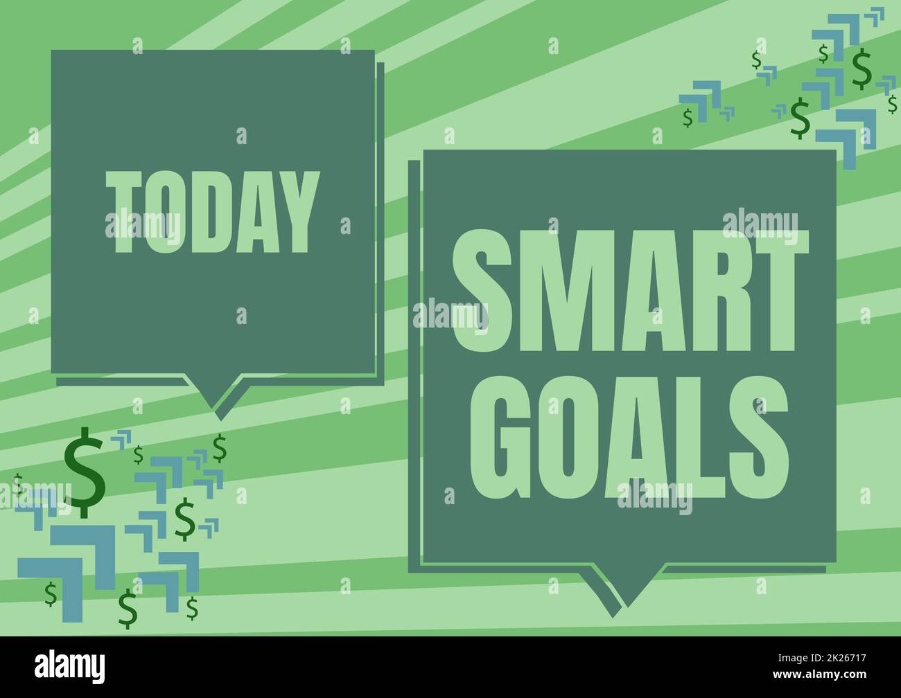 Didascalia concettuale Smart Goals. Foto concettuale mnemonico utilizzato come base per impostare obiettivi e direzione due colorati sovrapposizione Speech Bubble Drawing con Dollar Sign. Foto Stock