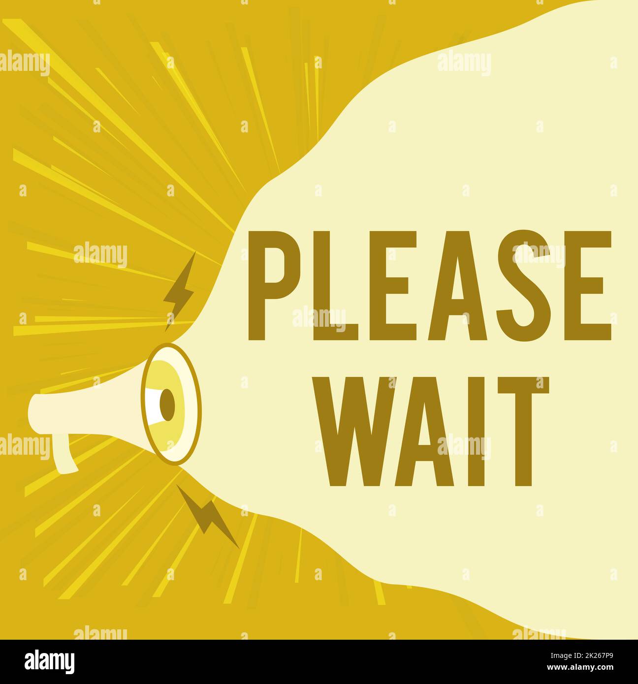 Scrittura testo visualizzato in corso attendere. Panoramica aziendale per sospendere immediatamente qualsiasi azione implementata e tenere premuto Megaphone Drawing Making New Loud Announcement to Blank Cloud. Foto Stock