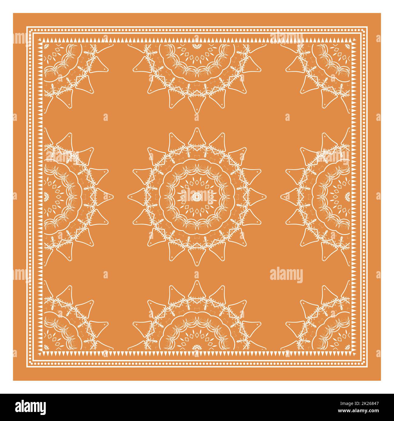 Bandana Shawl, stampa tessuto tovaglia, sciarpa collo di seta, fazzoletto design, ornamento Paisley, Motivo quadrato arancione Foto Stock