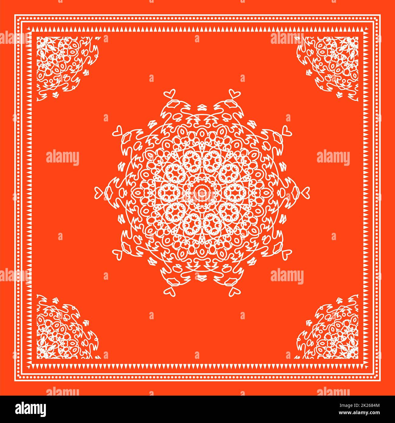 Red Bandana Shawl, stampa tessuto tovaglia, sciarpa collo di seta, disegno fazzoletto, ornamento Paisley, Modello quadrato Foto Stock