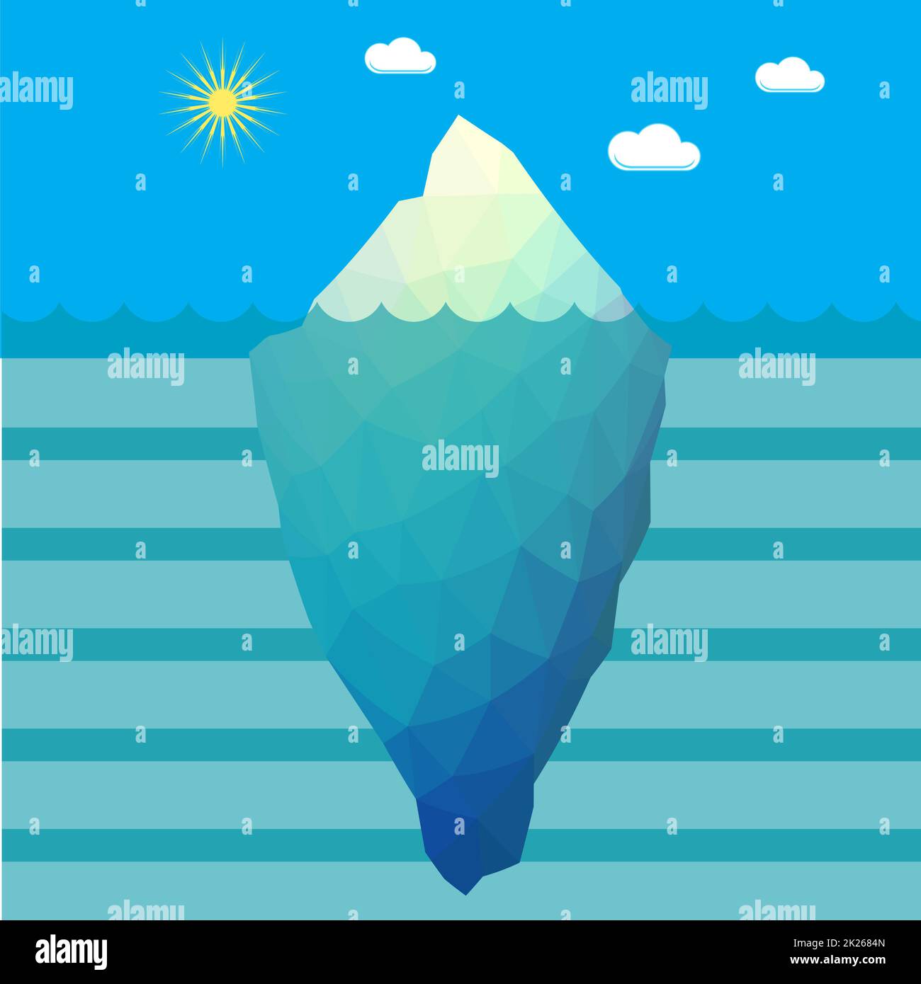 Astratto geometrico basso Poly Iceberg su acqua sfondo. Vista subacquea Foto Stock