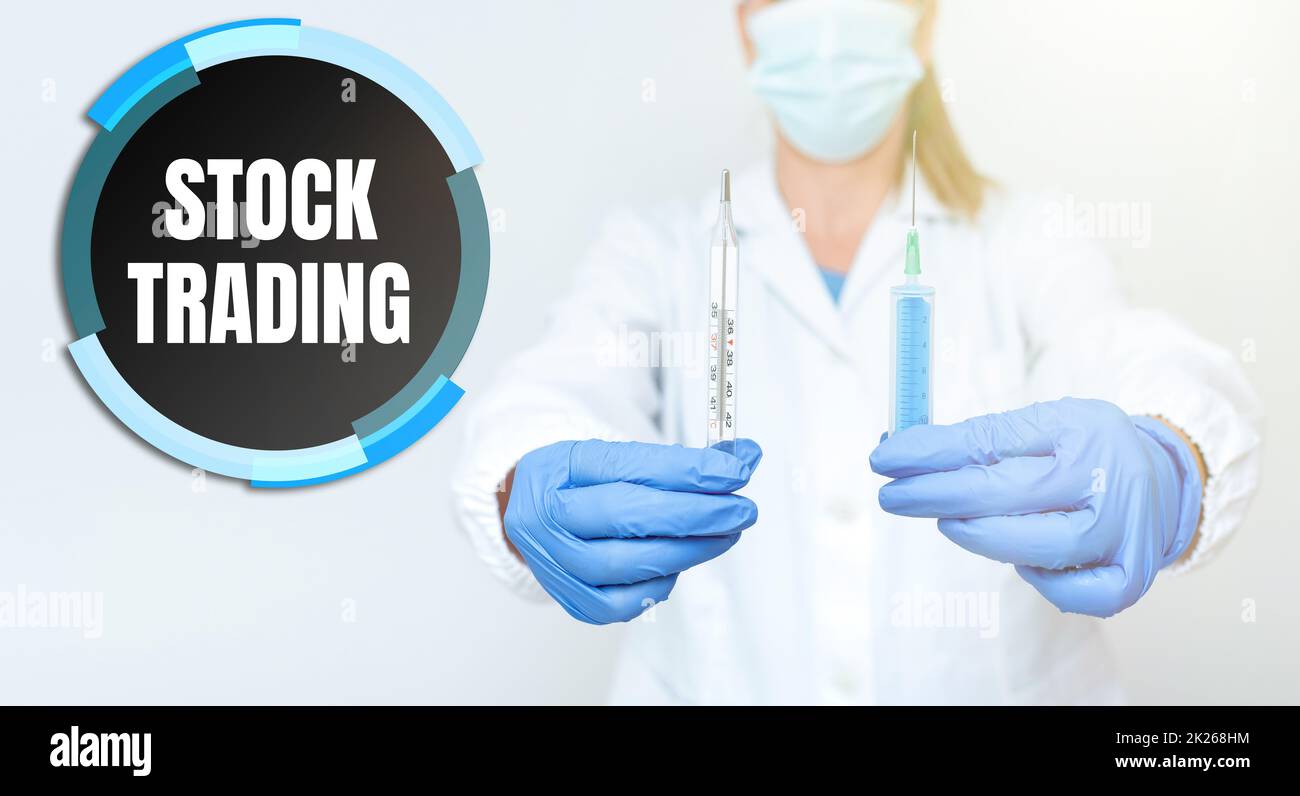 Didascalia concettuale Stock Trading. Approccio aziendale Acquisto e vendita di titoli elettronicamente in Exchange Floor Testing nuovo vaccino per il virus che presenta la vaccinazione Clinical Trials Foto Stock