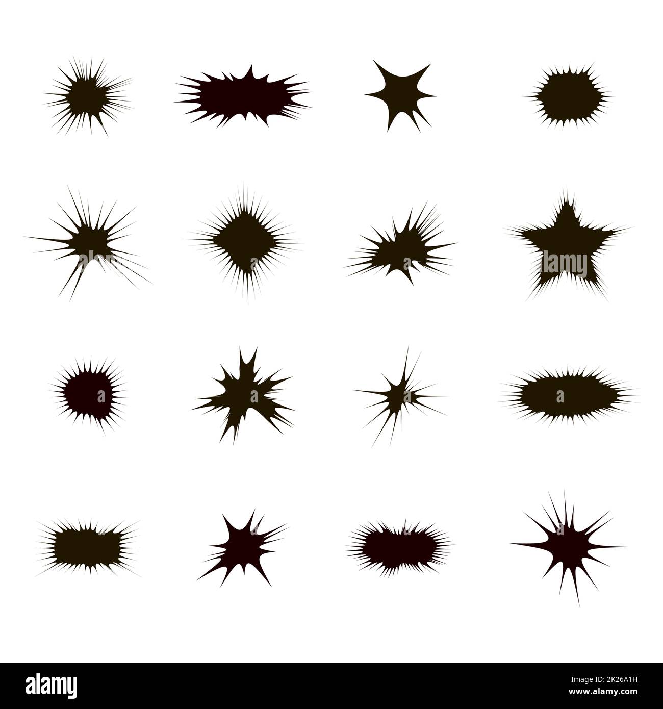 Esplodere Flash, Cartoon esplosione, Star Burst isolati su sfondo bianco Foto Stock