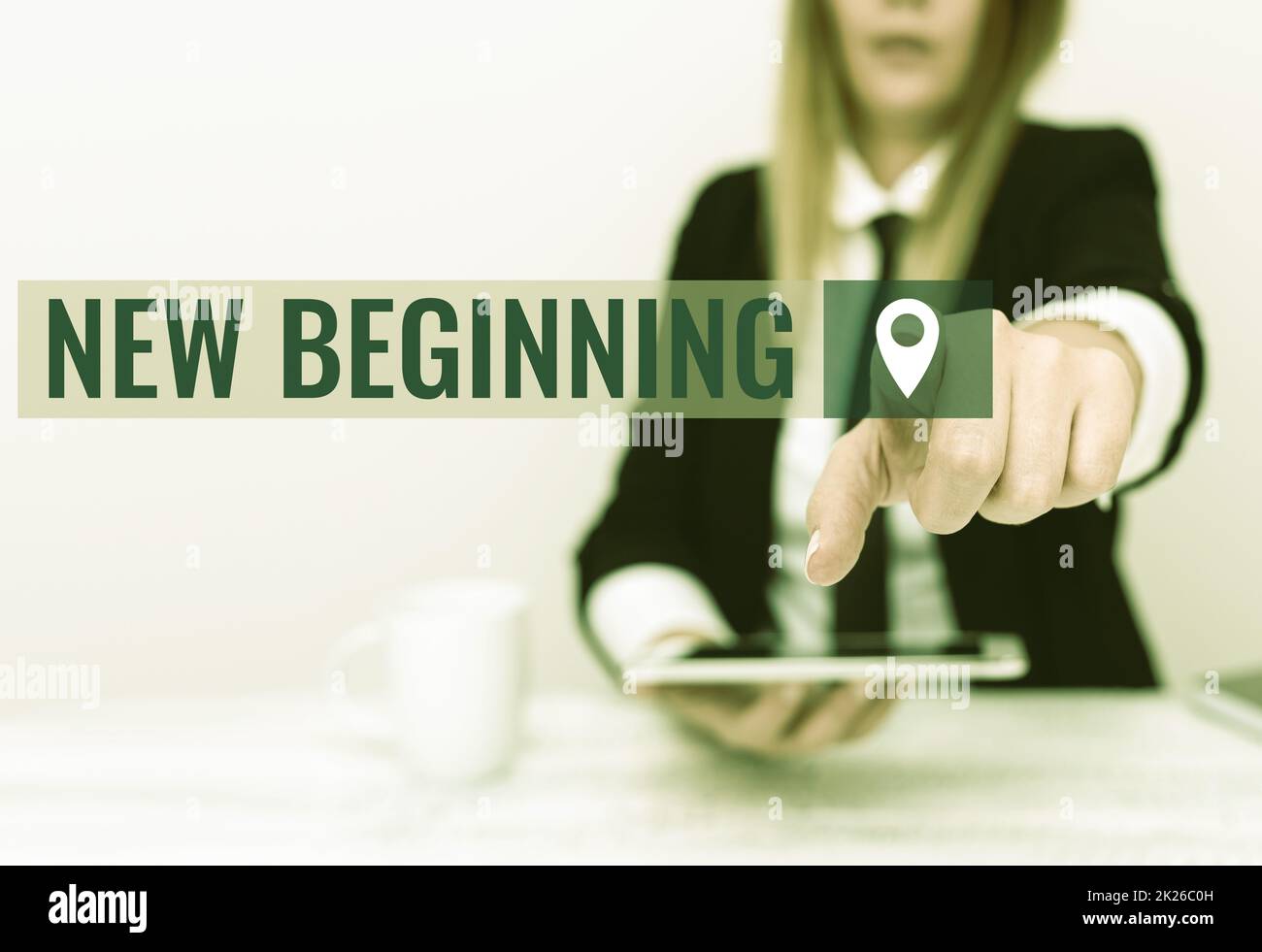 Scrittura a mano del testo nuovo inizio. Business showcase Career o Endeavor diversi ricominciare Startup rinnovare presentare i dati aziendali, discutere i problemi aziendali Foto Stock