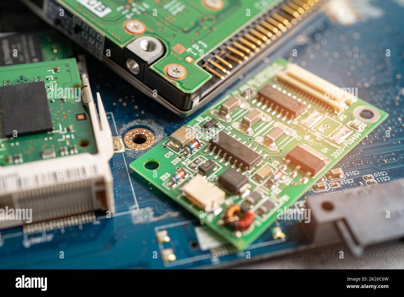 scheda madre a microcircuito tecnologia elettronica, hardware, aggiornamento, concetto di pulizia. Foto Stock