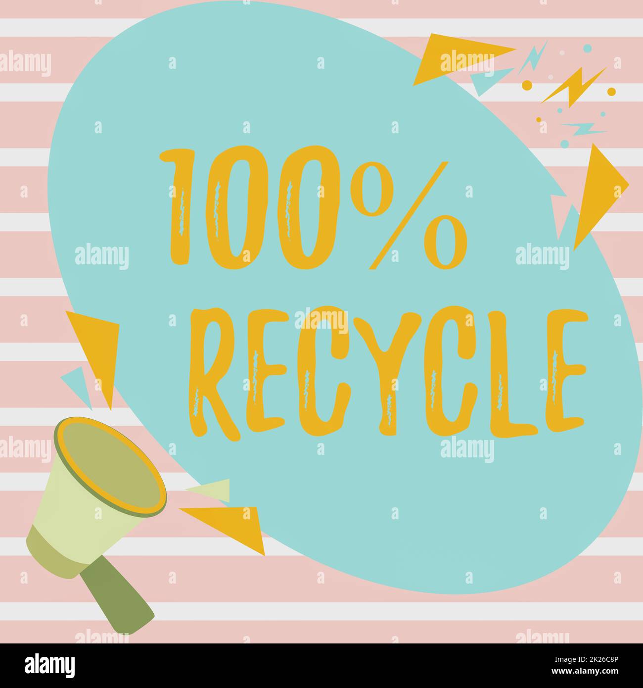 Ispirazione che mostra il segno 100% di riciclaggio. Parola scritta su set di biodegradabile, BPA libero e compostabile Megaphone riciclabile disegno Speaking to Chat Cloud Making Annuncio. Foto Stock
