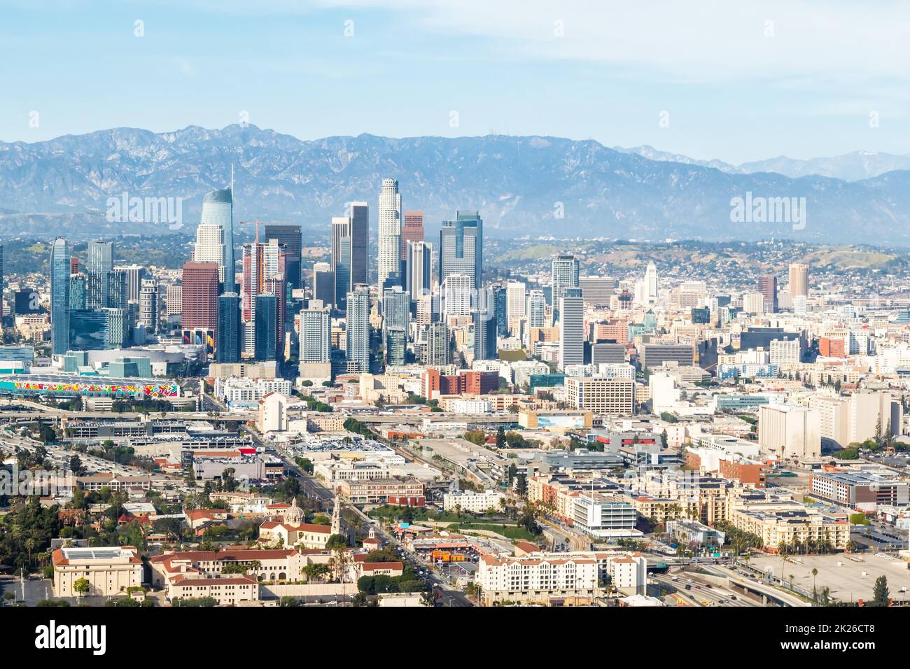 Downtown Los Angeles skyline città edifici paesaggio urbano vista aerea foto in California Stati Uniti Foto Stock