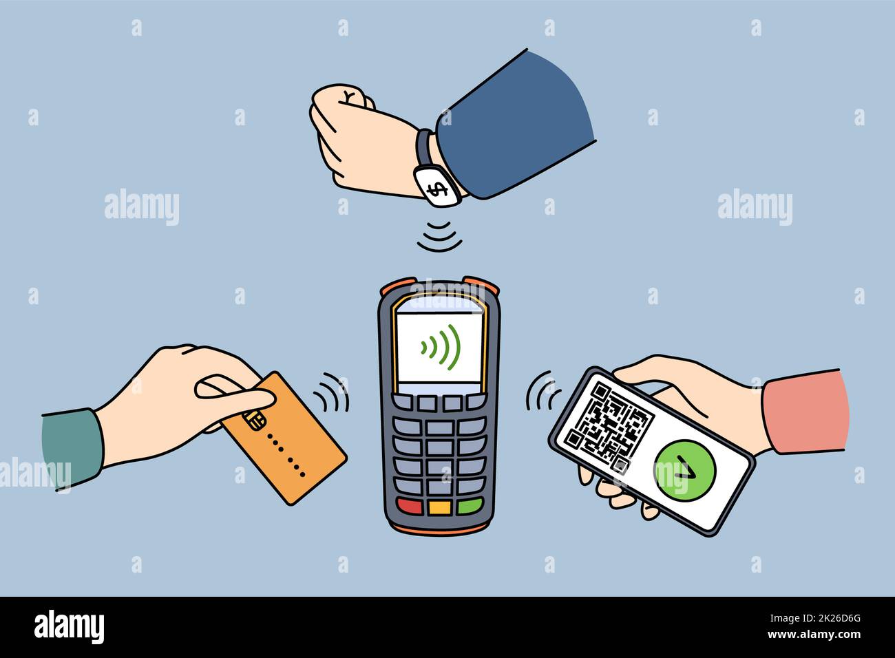 Concetto di pagamento elettronico senza contatto e tecnologie. Foto Stock