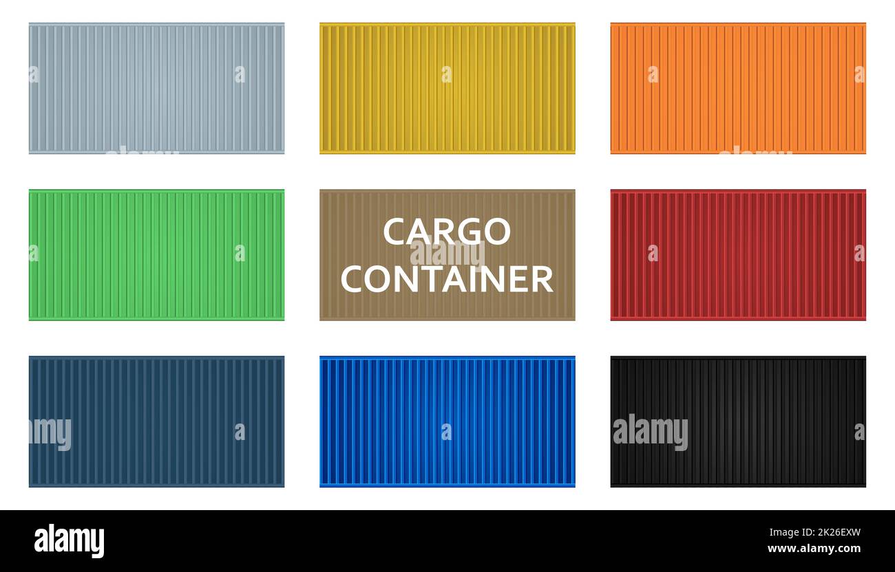 Set di 9 modelli di contenitori di carico di fondo in diversi colori - Vector Foto Stock