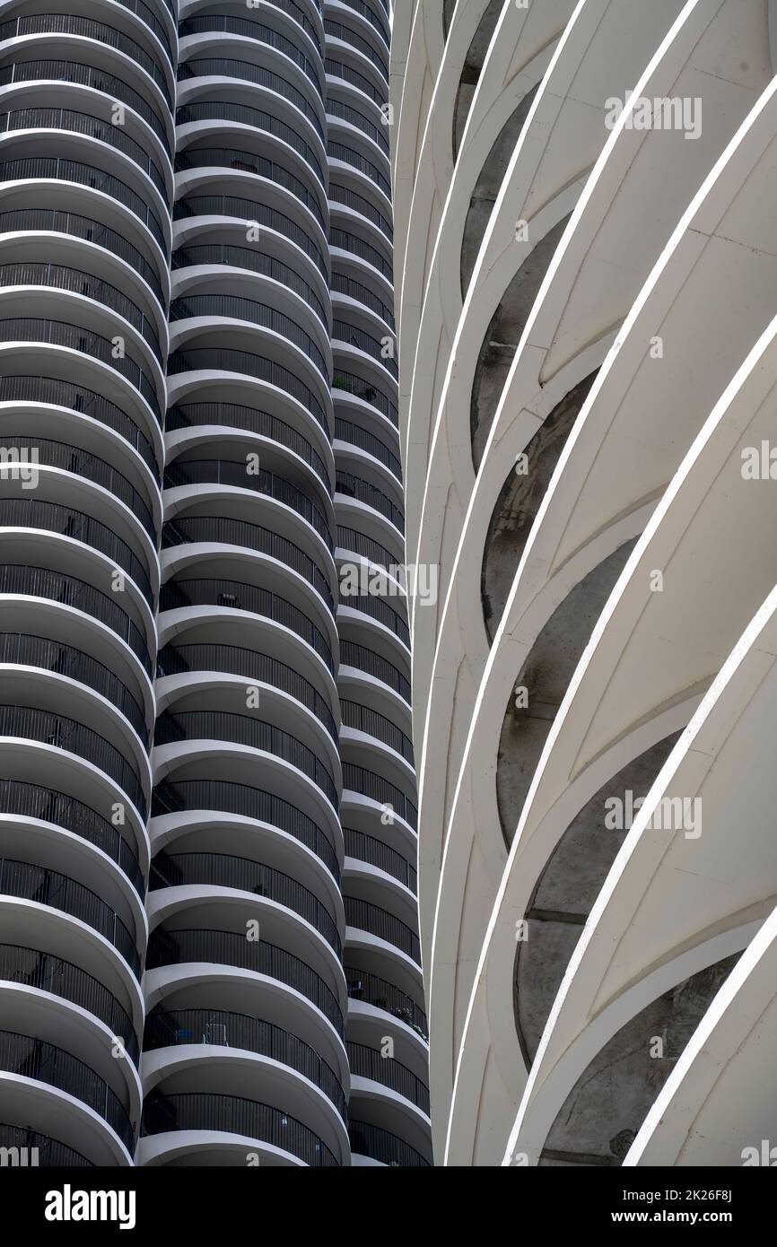 Complesso residenziale di Marina City progettato dall'architetto Bertrand Goldberg, Chicago, Illinois, USA Foto Stock