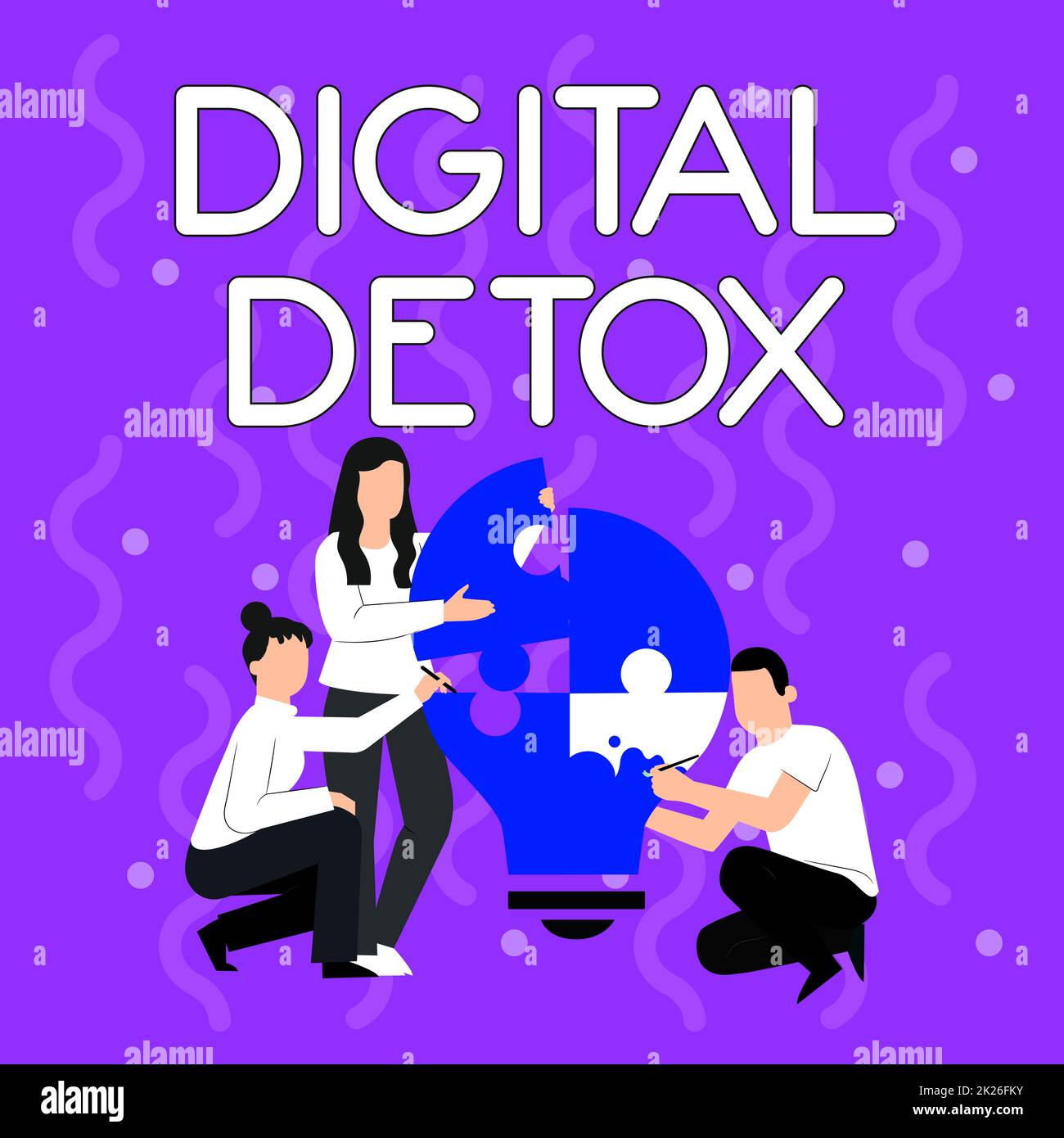 Simbolo di testo che mostra Digital Detox. Approccio aziendale che proibisce l'uso di dispositivi elettronici e digitali disegno dei dipendenti aiutandosi a vicenda Building Light Bulb Jigsaw Puzzle. Foto Stock