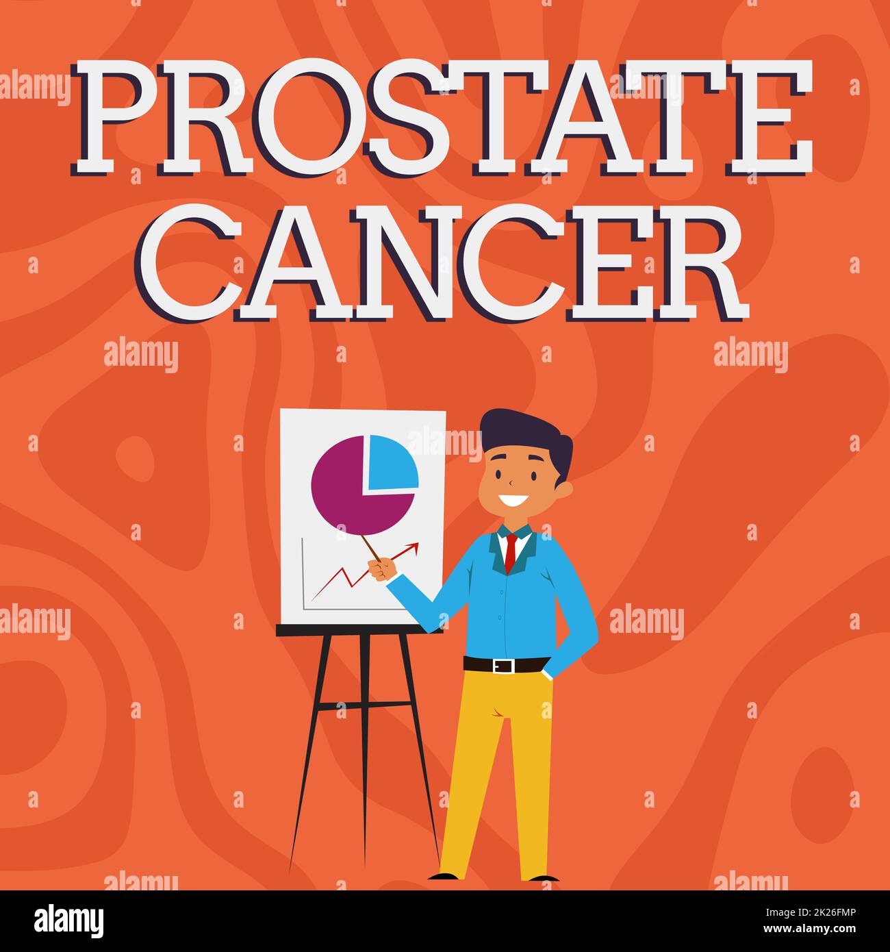 Scrittura a mano segno Prostate Cancer. Business vetrina cancro si sviluppa nella ghiandola di uomo d'affari del sistema riproduttivo maschile indossando casual Standing presentando grafici e idee. Foto Stock