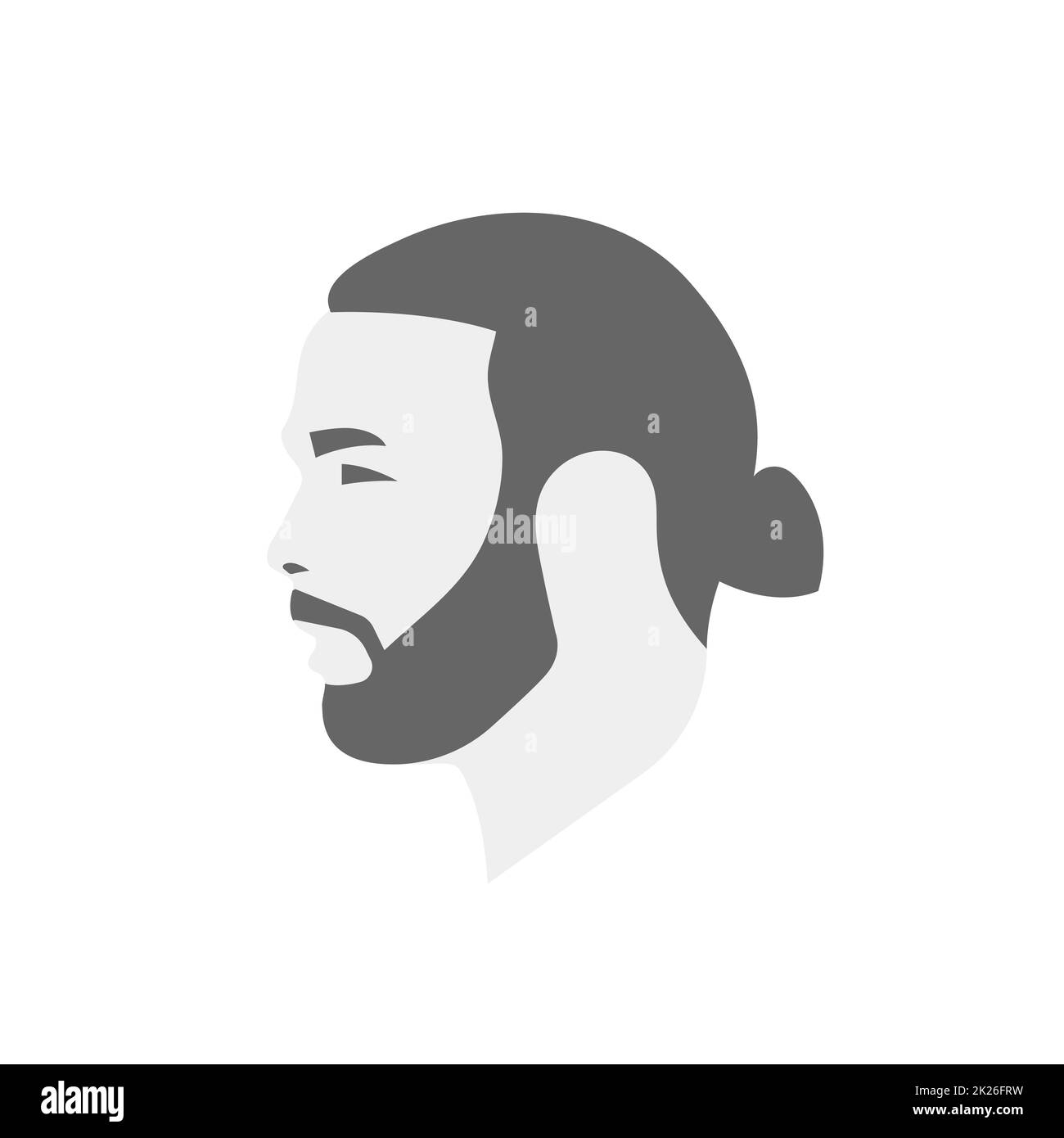 Icona del volto del profilo uomo, logo del ritratto del freelance del hipster. Testa capelli, pane e baffi. Silhouette piatta minimalista. Illustrazione vettoriale. Foto Stock