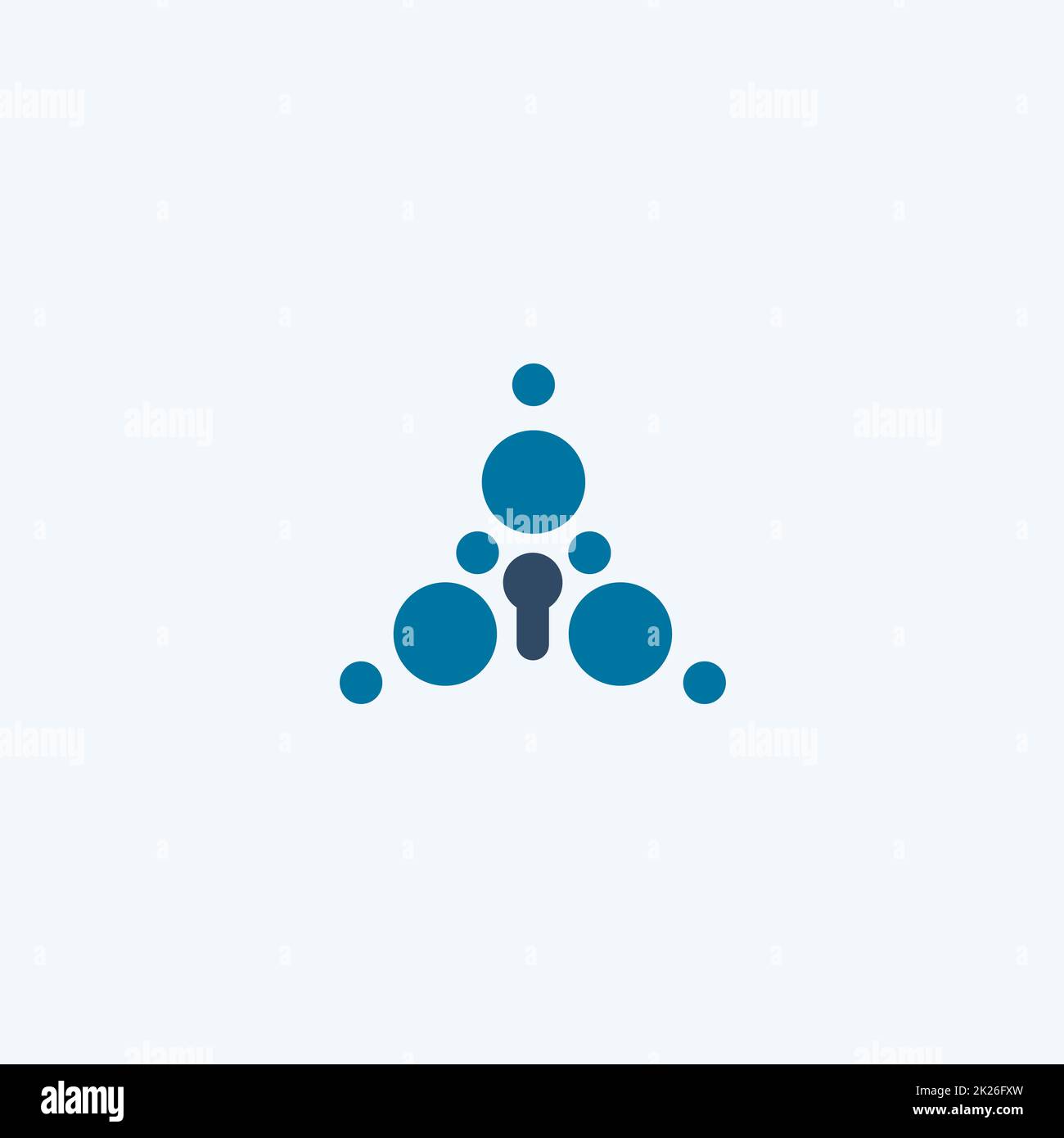 Keyhole abstract bubbles in triangle logo concetto di sicurezza, protezione delle informazioni, sicurezza informatica. Illustrazione vettoriale, icona di blocco Foto Stock