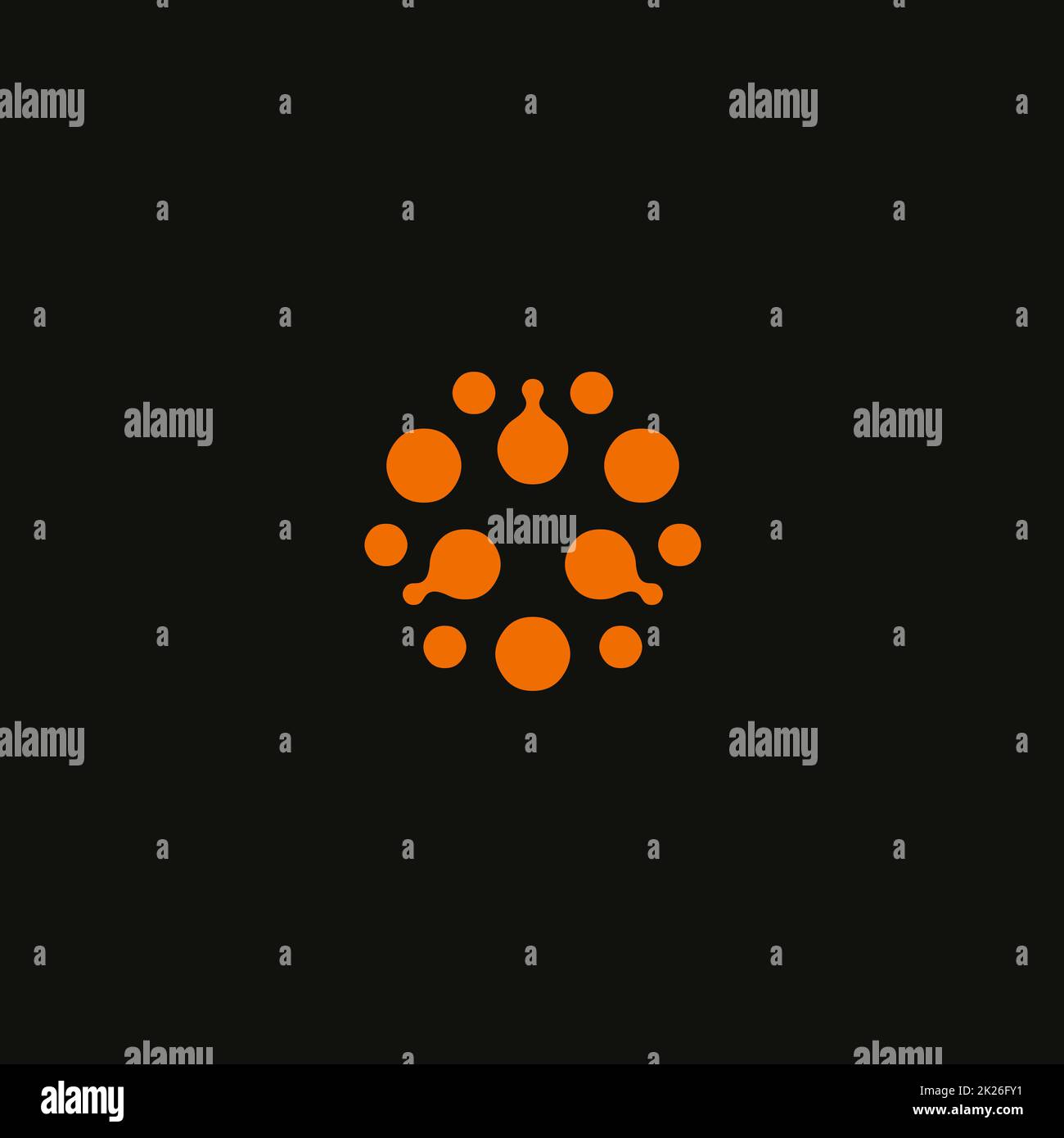 Forma astratta circolare di bolle d'arancio. Logo moderno per la scienza, la medicina, il gioco. Logotipo vettoriale Foto Stock