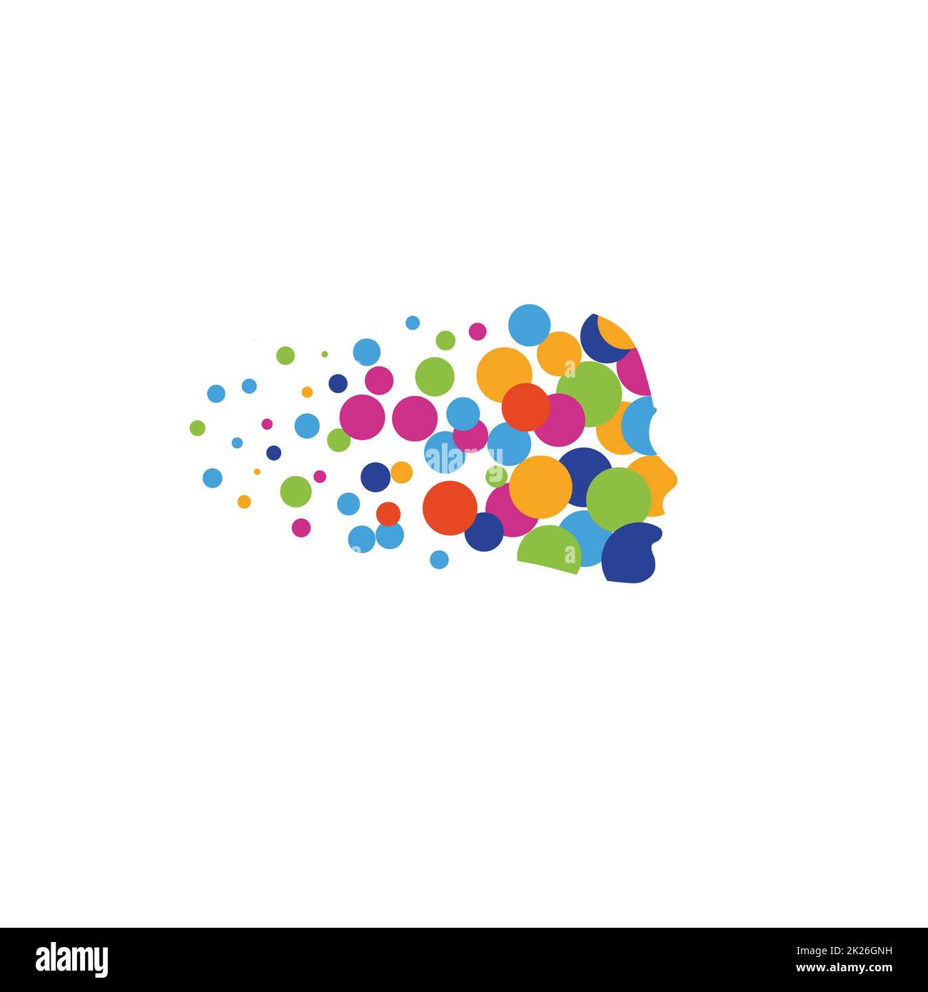 Isolato colorato astratto volto femminile logo profilo, centro educativo logotipo con parola di apprendimento su sfondo bianco illustrazione vettoriale. Foto Stock