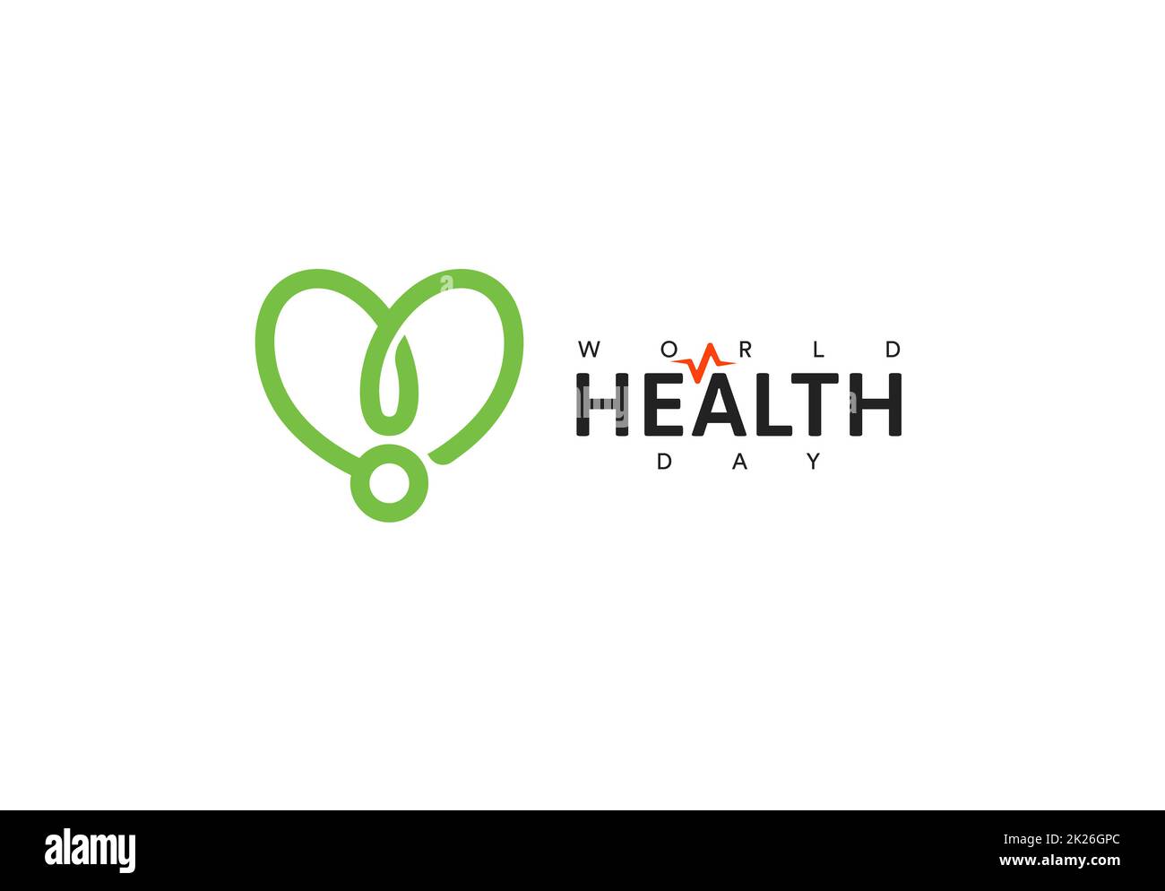 Giornata mondiale della sanità e la relativa icona. Nastro Verde, la promozione della salute, simbolo del medico. Healthcare concept design. Vettore isolato illustrazione. Foto Stock