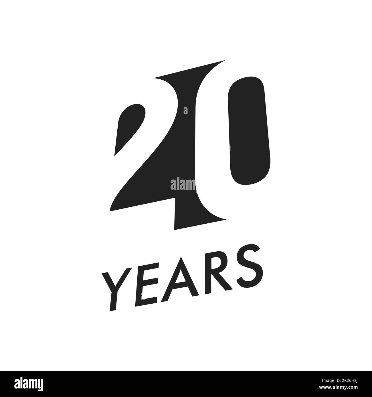 Venti anni emblema del vettore modello. Anniversario simbolo, lo spazio negativo design. Giubileo nero colore icona. Felice ventesimo compleanno, illustrazione astratta. Foto Stock
