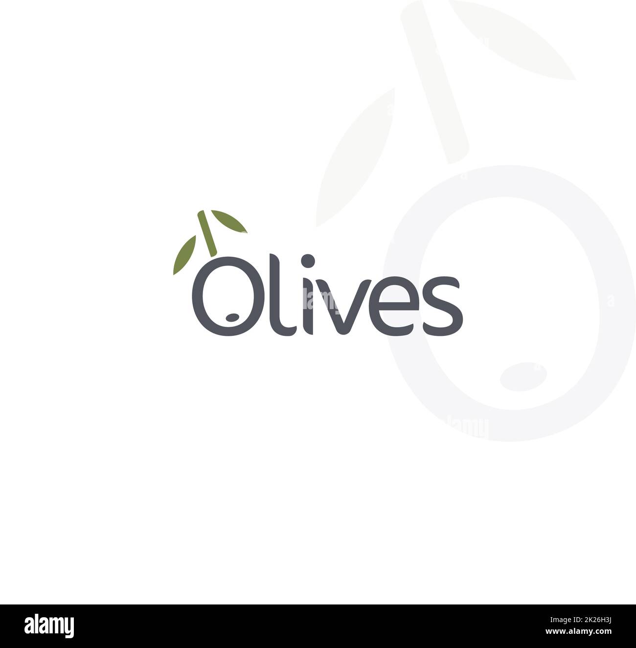 Olive logo vettoriale. Black mature e verde oliva, ramo con foglie. Il cibo gourmet emblemi. Logotipo semplice design. Foto Stock