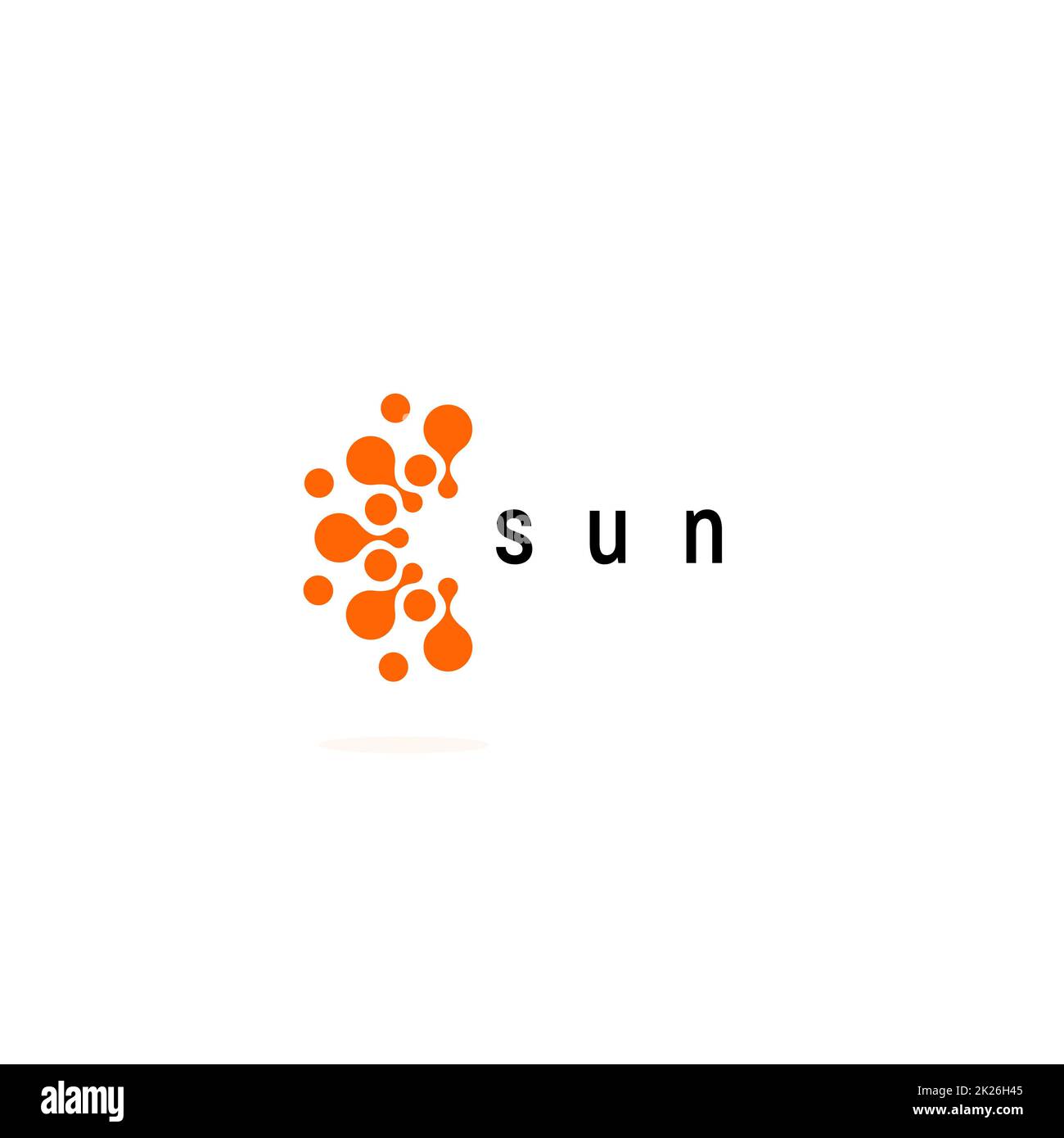 Icona del sole. Modello con logo Solar Energy TECH Flat. Sole estate giorno moderno emblema idea. Design concettuale per le aziende. Illustrazione del vettore isolato su sfondo vuoto. Foto Stock