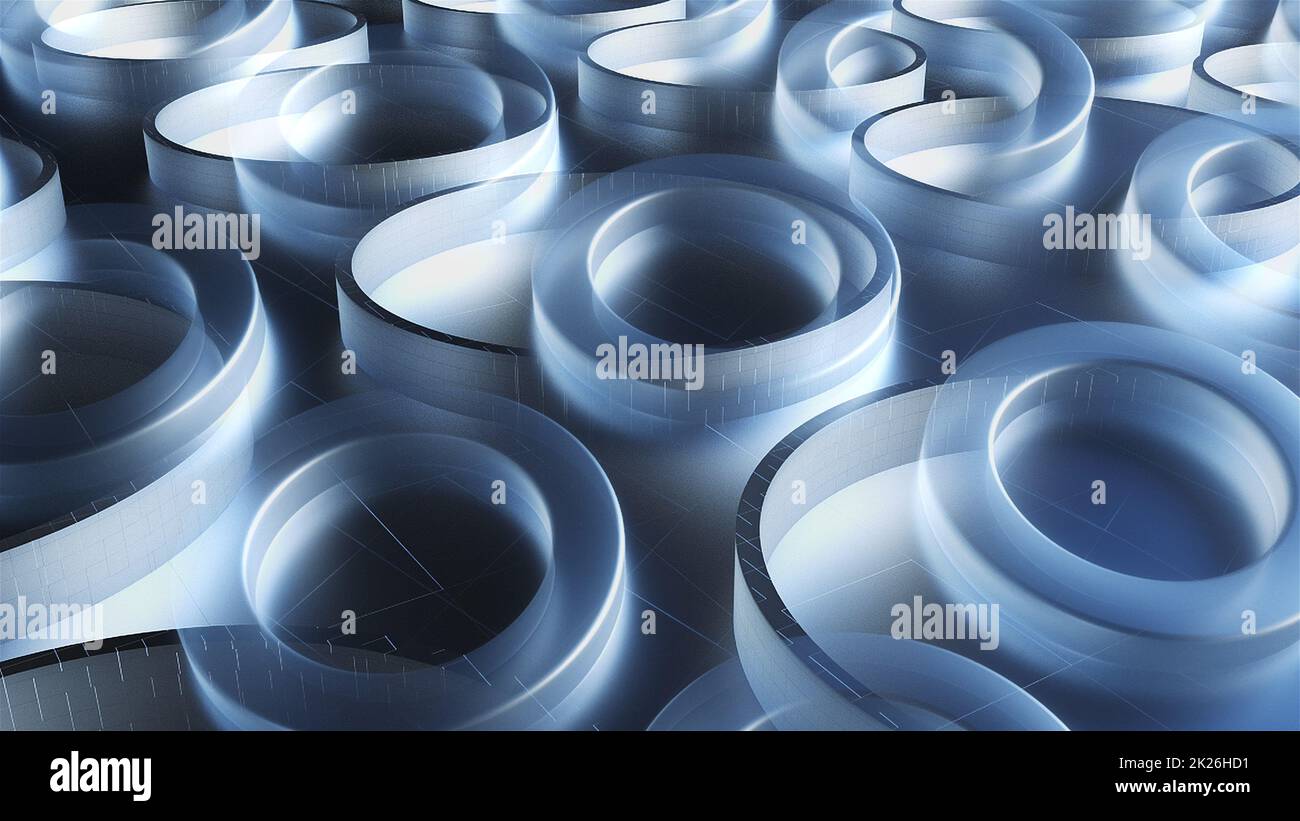 Anelli in vetro con illuminazione soffusa Foto Stock