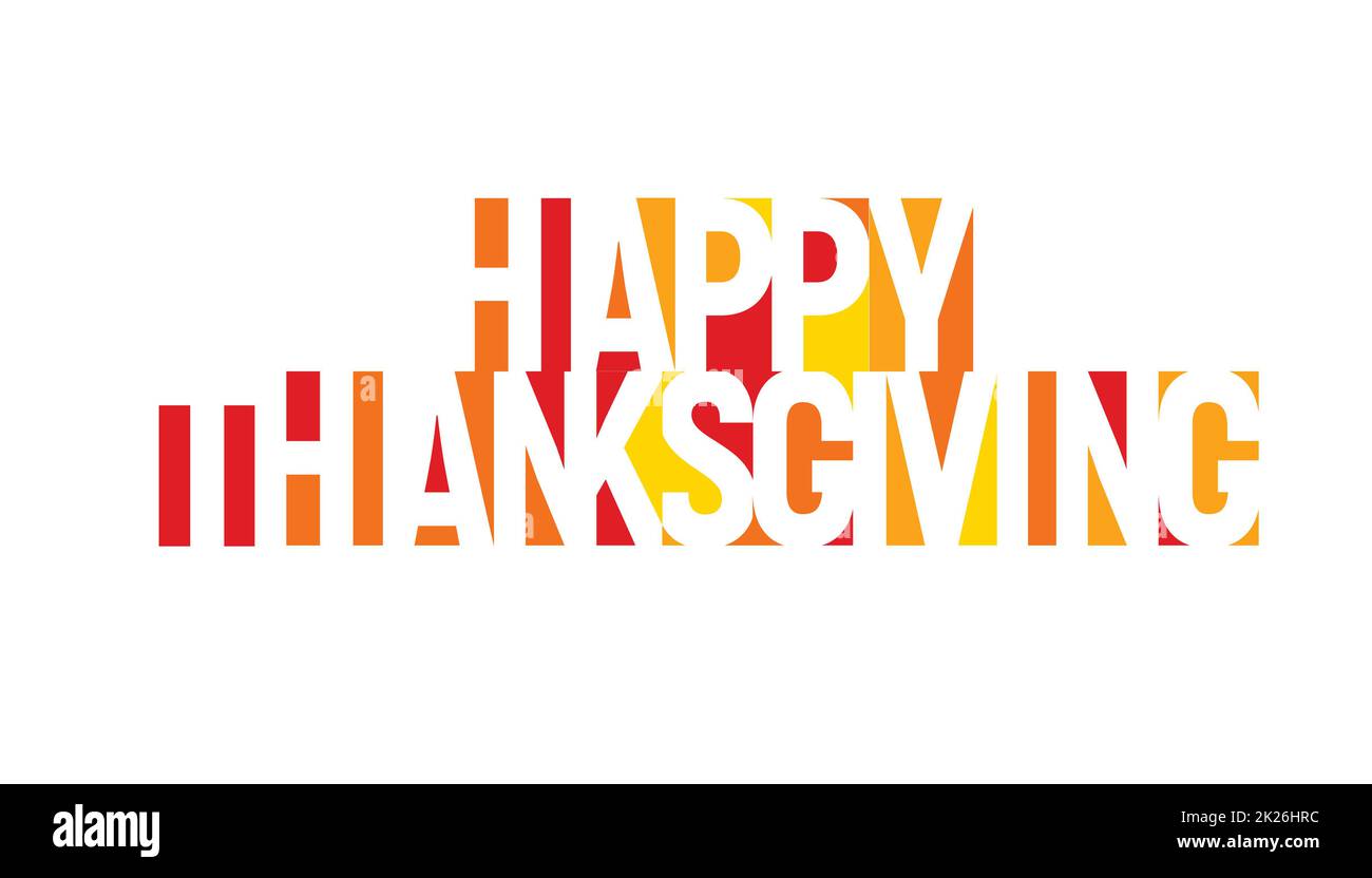 Felice ringraziamento banner del vettore. Geometrica testo colorato. Lo spazio negativo tipo di caratteri su sfondo bianco. Invito modello di scheda. Foto Stock