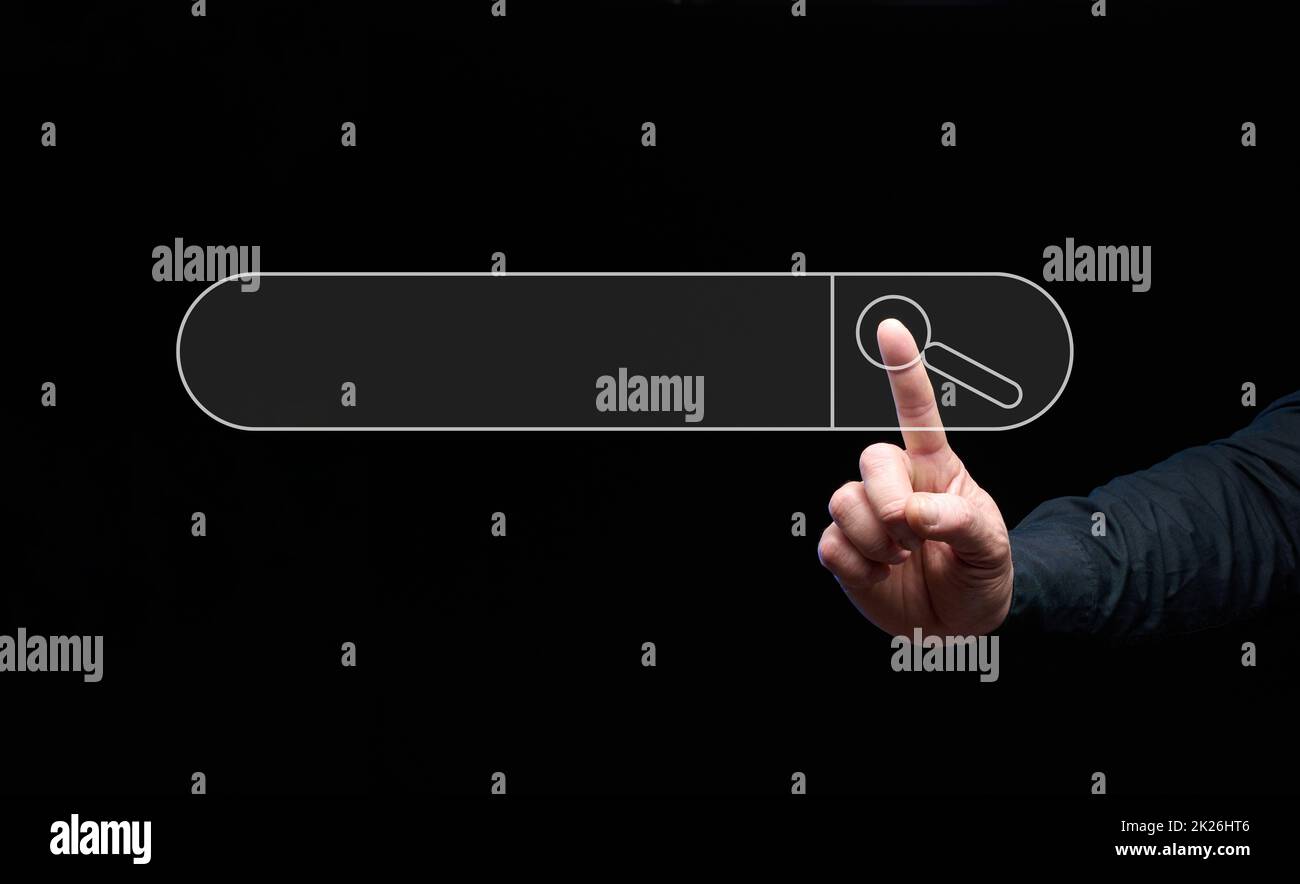 Modulo per l'immissione e la ricerca di informazioni sul World Wide Web, sfondo nero Foto Stock