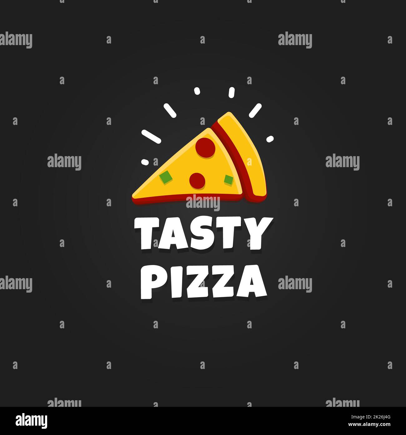 Icona della fetta di pizza. Modello moderno con logo Pizzeria. Emblema del ristorante italiano. Fast food cafe logo design Vector illustrazione. Vettori. Foto Stock