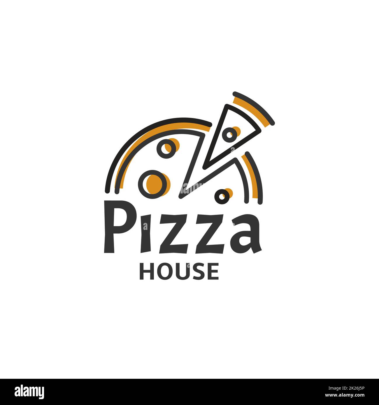 Icona della fetta di pizza. Modello moderno con logo Pizzeria. Emblema del ristorante italiano. Fast food cafe logo design Vector illustrazione. Vettori. Foto Stock