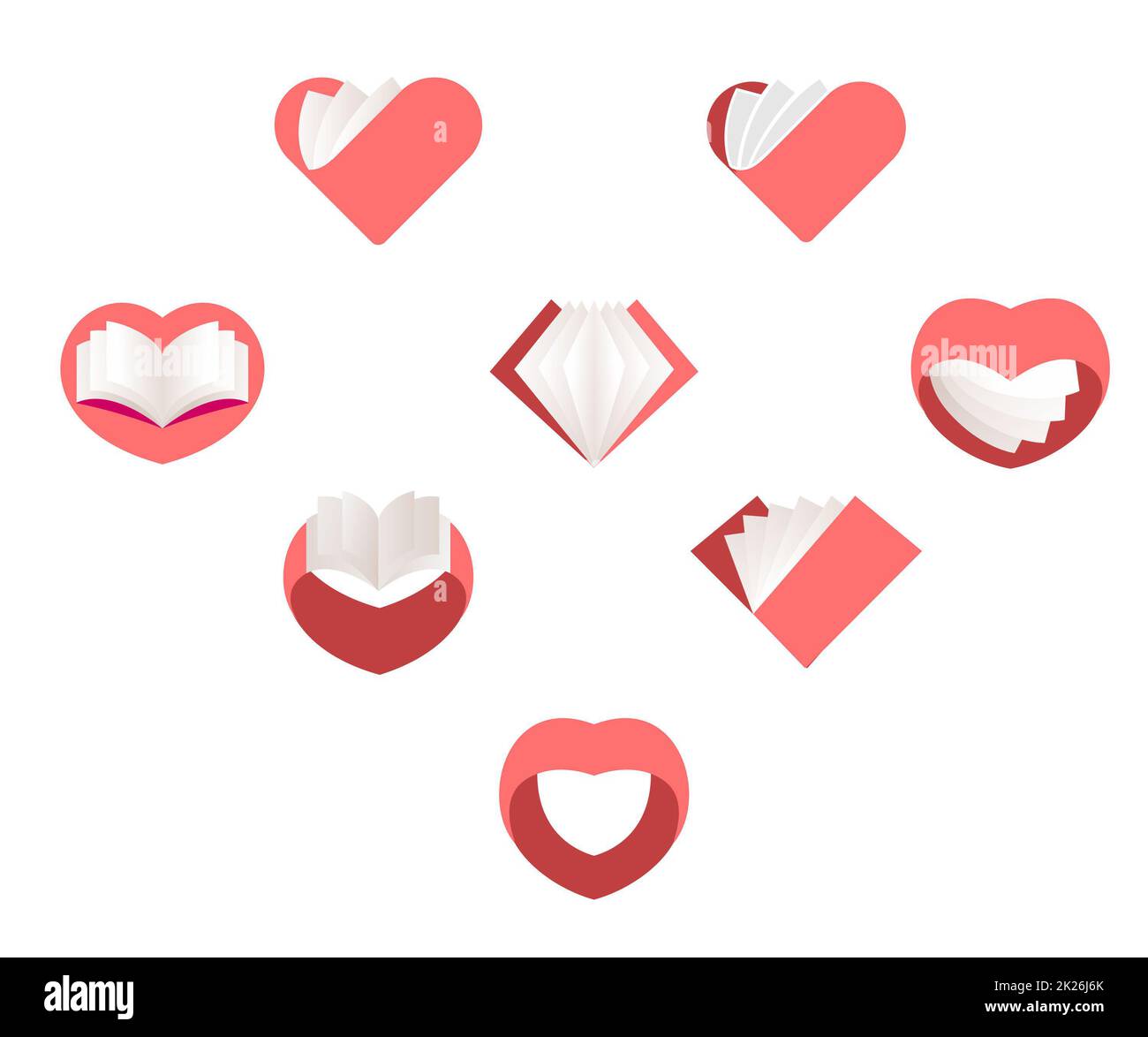 Vettore rosso cuori. Raccolta di immagini di amore. San Valentino Foto Stock