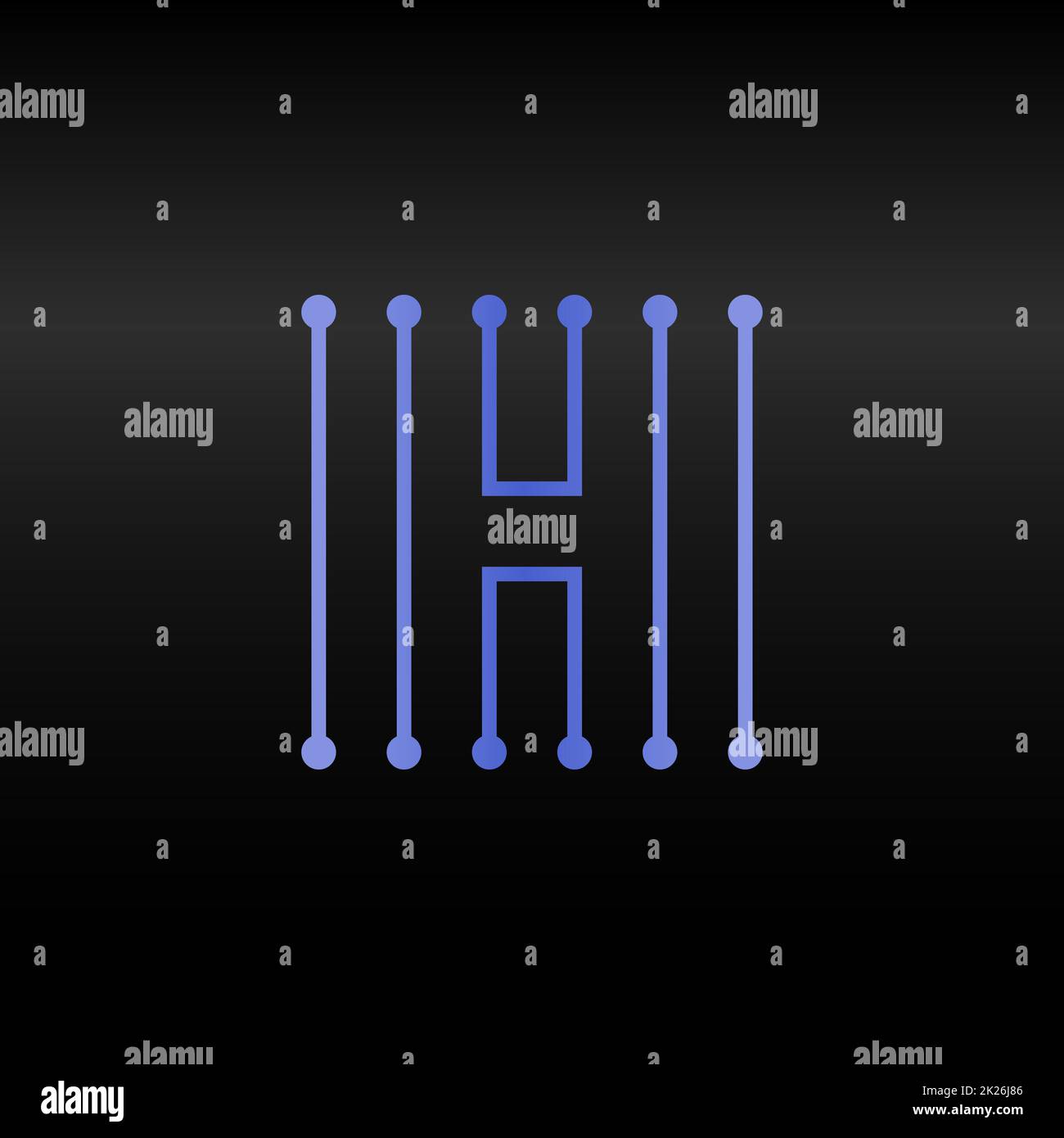 Carattere della tecnologia Letter H.Vector. Elemento alfabetico digitale. Isolato. Logo Microchip, segno elettronico per circuiti. Foto Stock