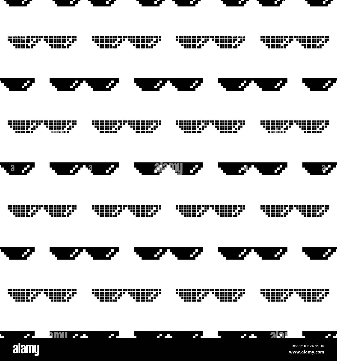 Occhiali da sole Black pixel Seamless Pattern isolati su sfondo bianco Foto Stock