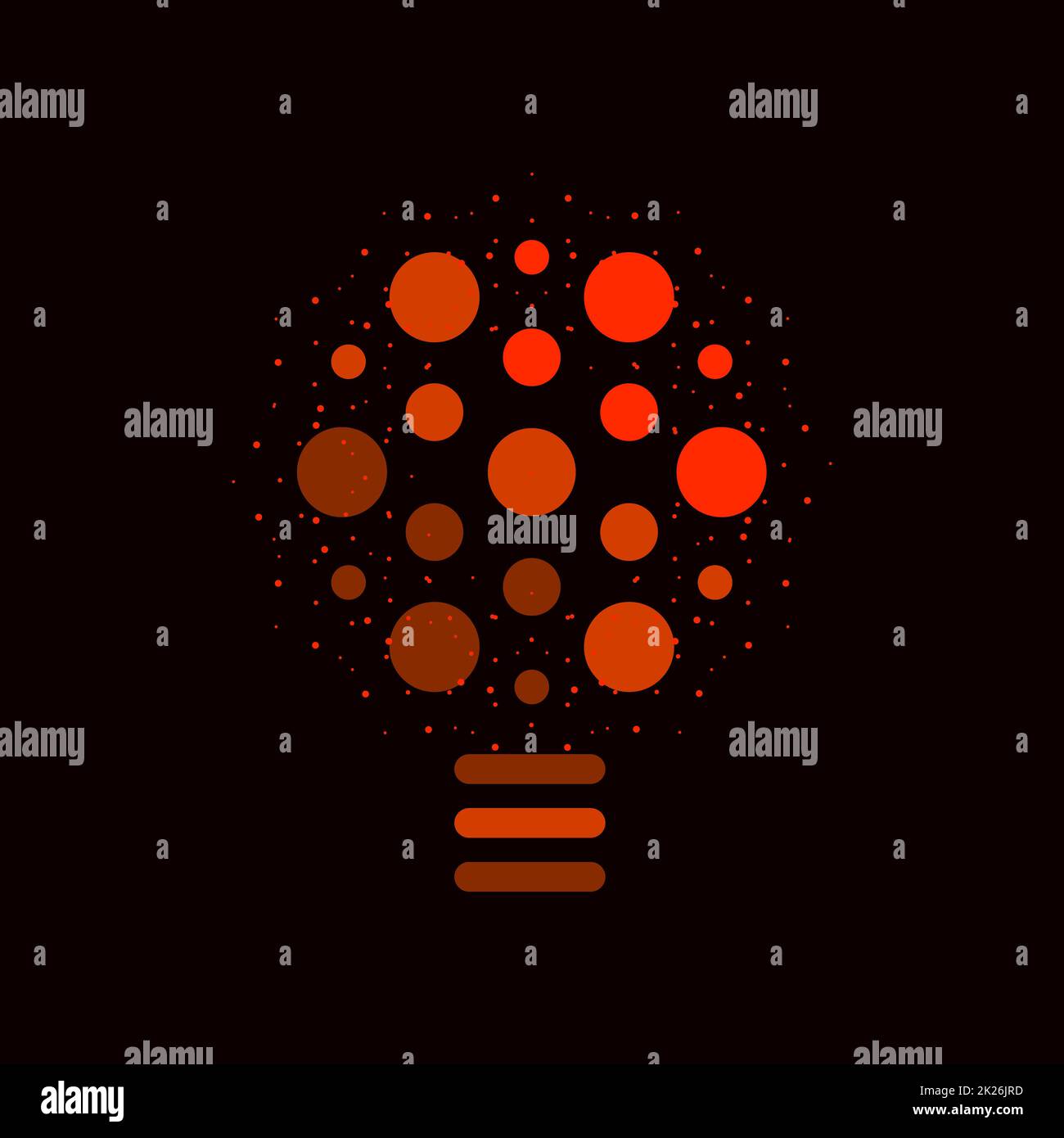 Idea simbolo. Red logo creativo su sfondo nero. Lampada astratta icona. Insolito simbolo della lampadina. Foto Stock