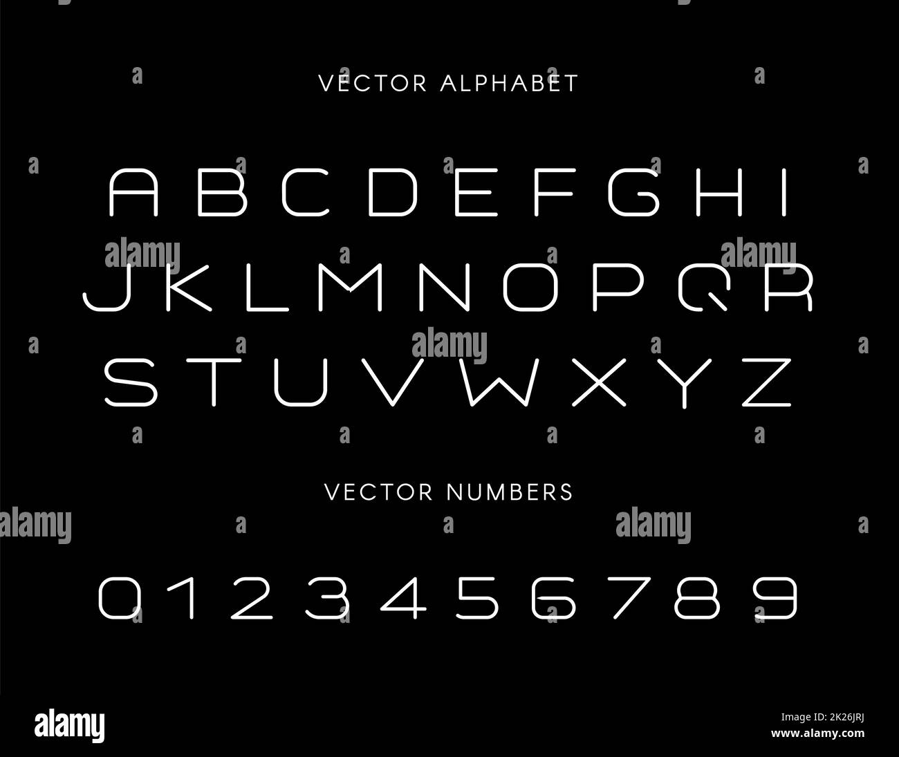 Elegante font con lettere e numeri impostati Foto Stock