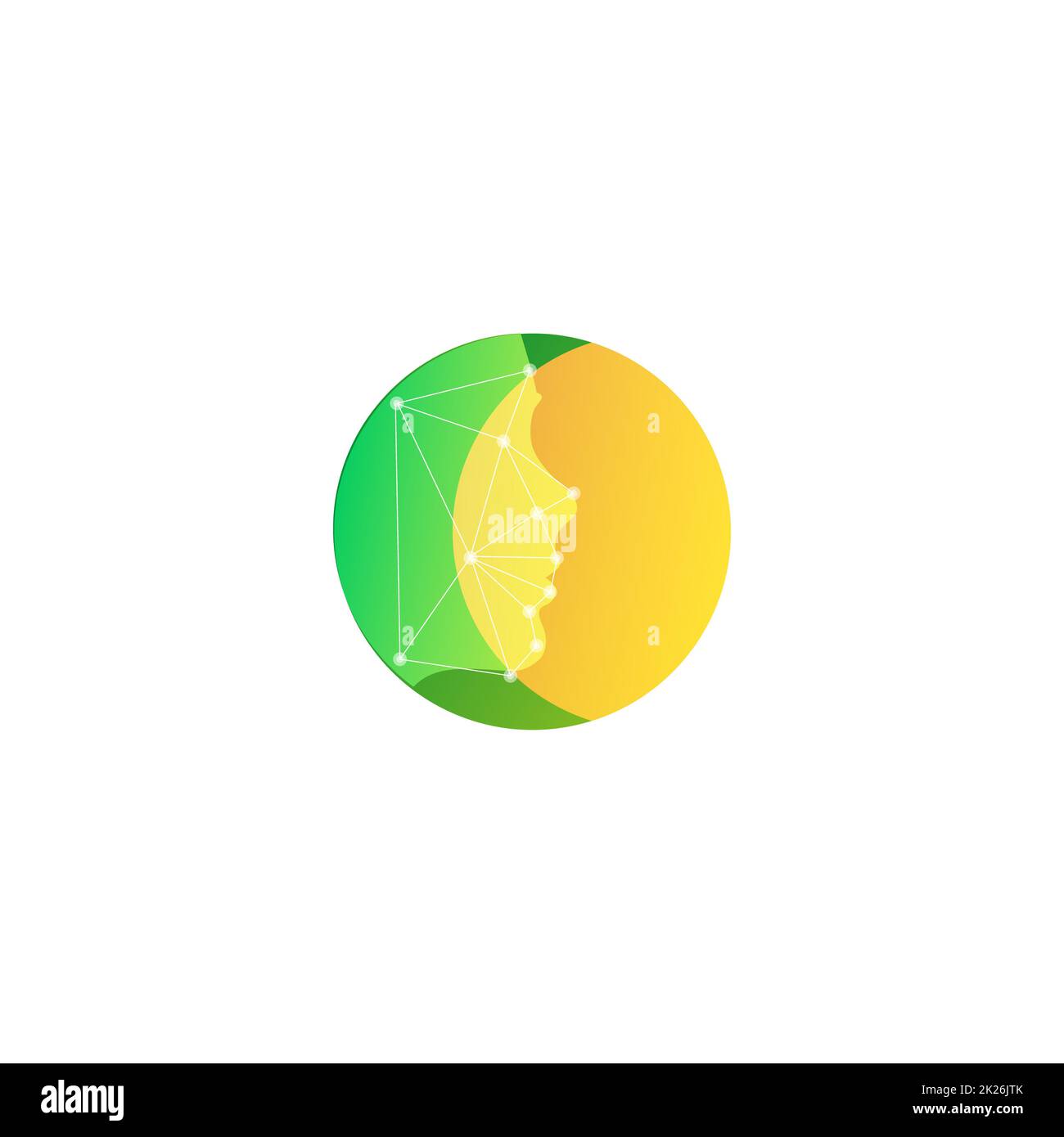 Luminoso giallo su verde face icona. Abstract round logo vettoriale modello. Foto Stock