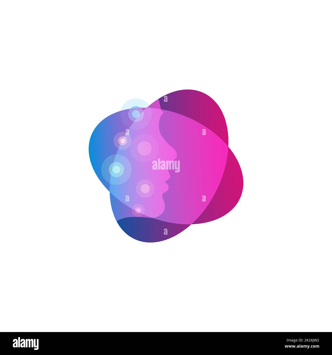 Abstract volto umano, il nuovo bio nano tecnologia logo vettoriale. Tecnologia intergalattico vettore icona minima. Faccia il profilo id illustrazione. Foto Stock