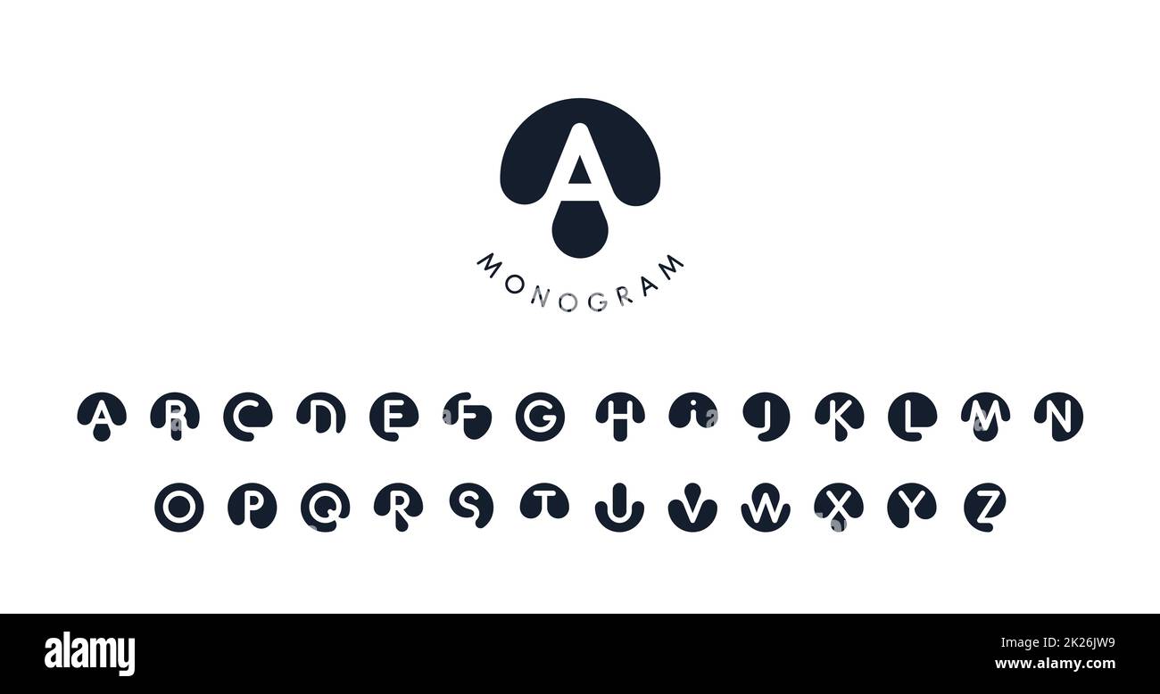 Logo nero con silhouette di lettere ritagliata, monogramma rotondo per il business e il branding. Moderna collezione di logotipi vettoriali, badge circolare con stile spazio negativo Foto Stock