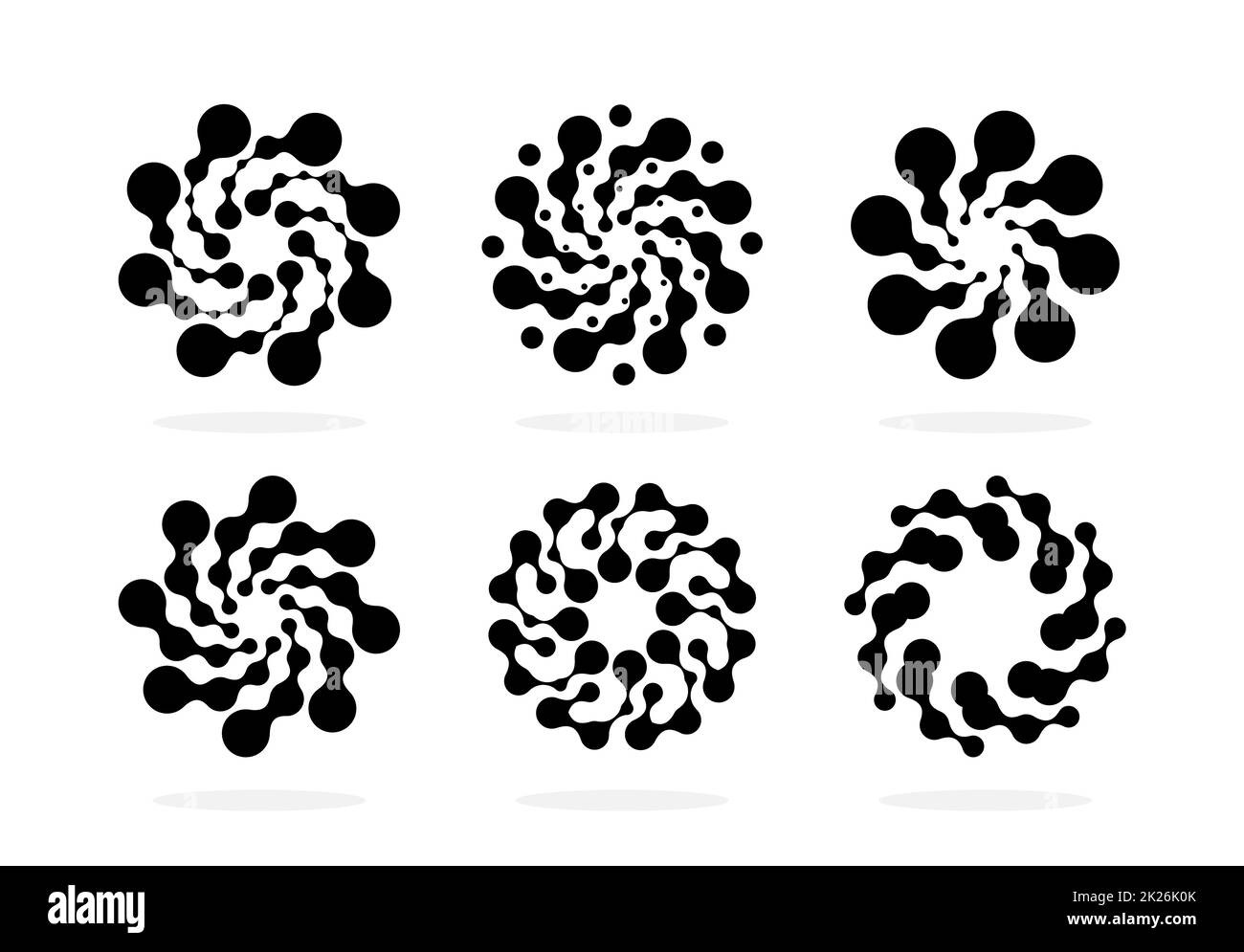 Set di forme circolari astratte a forma di ventaglio con pale insolite. Modello del logo della tecnologia innovativa. Disegno grafico per aziende di energia alternativa, illustrazione vettoriale. Foto Stock