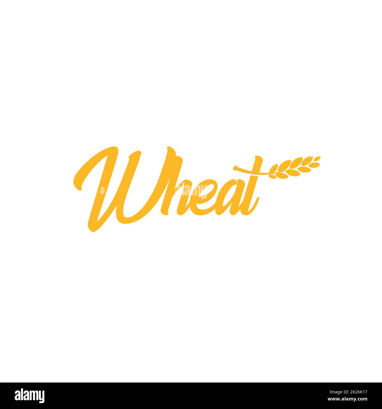 Logotipo grano grano, icona orzo, logo avena, segno di riso, stemma pannocchia. Agricoltura colore oro brillante raccolta illustrazione vettore. Produzione di farina e pane. Foto Stock